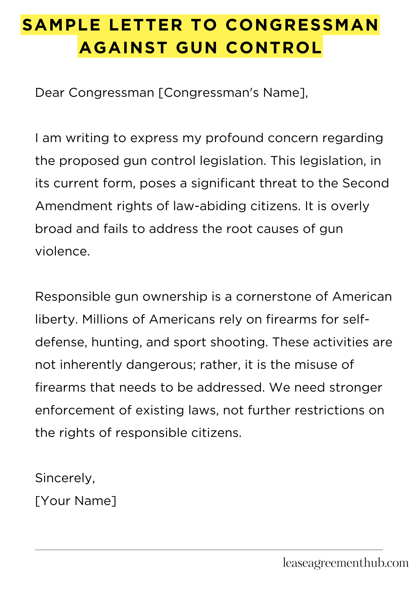 Sample Letter To Congressman Against Gun Control