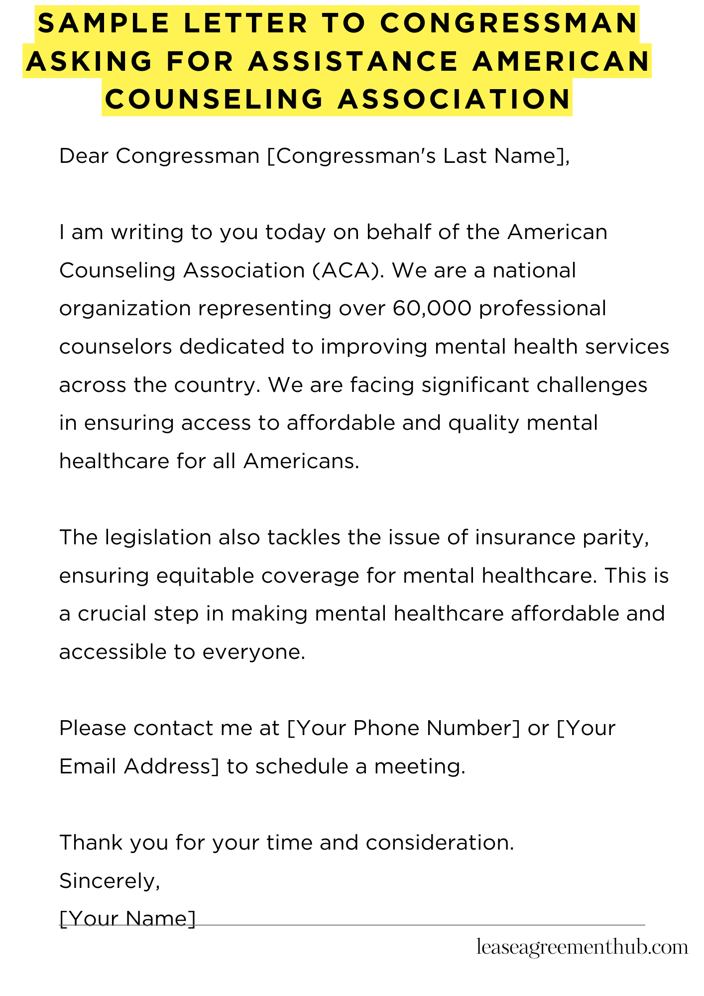 Sample Letter To Congressman Asking For Assistance American Counseling Association