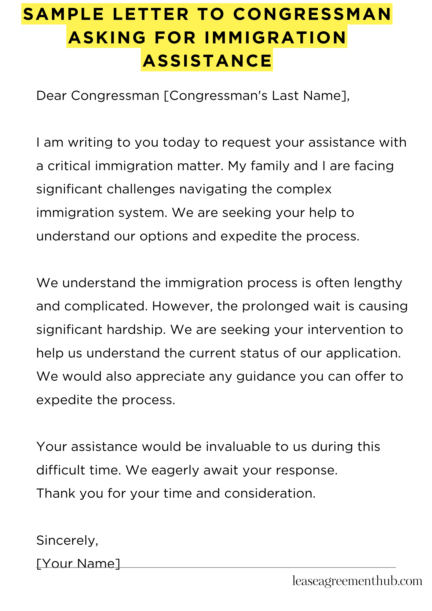 Sample Letter To Congressman Asking For Immigration Assistance