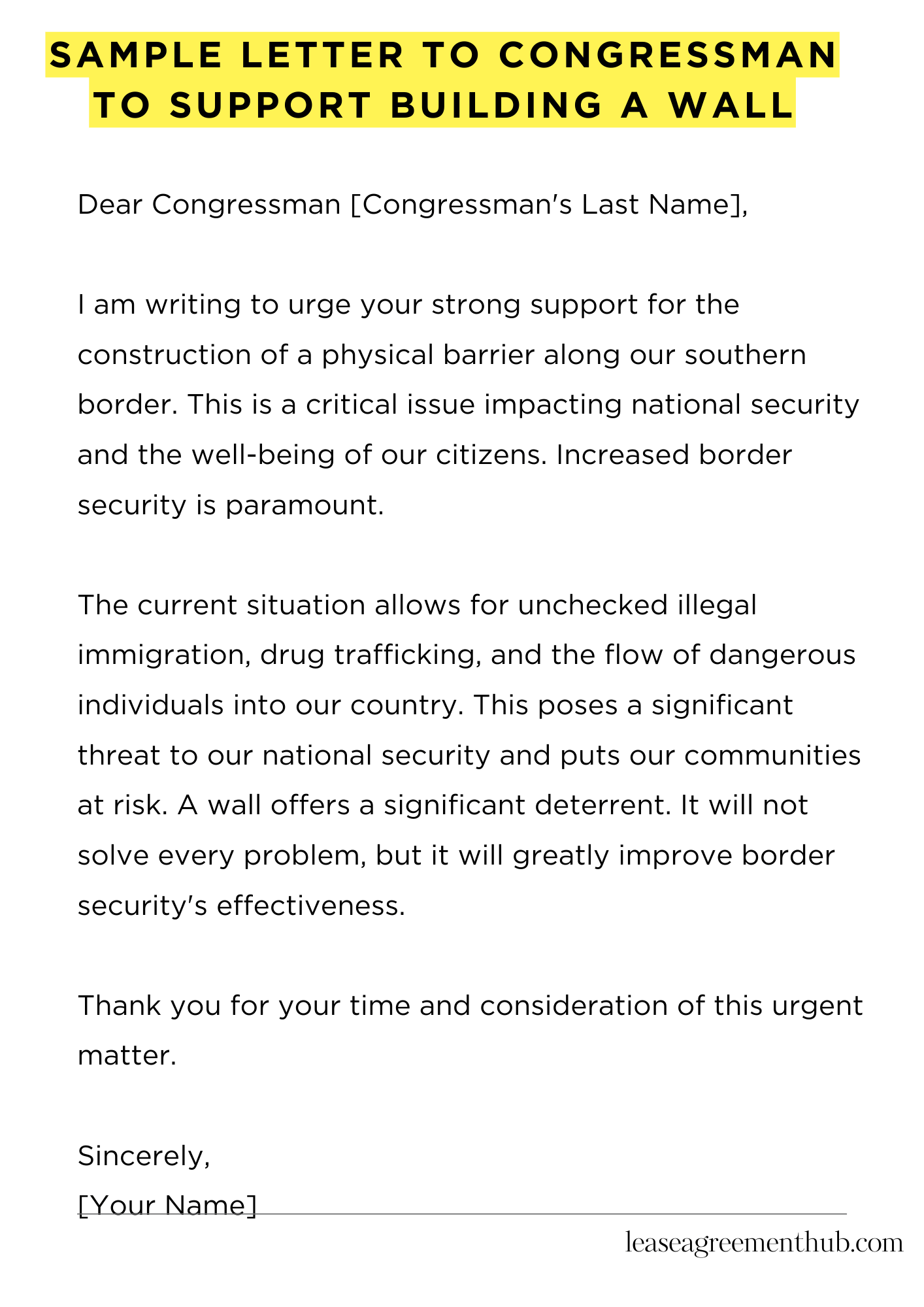 Sample Letter To Congressman To Support Building A Wall