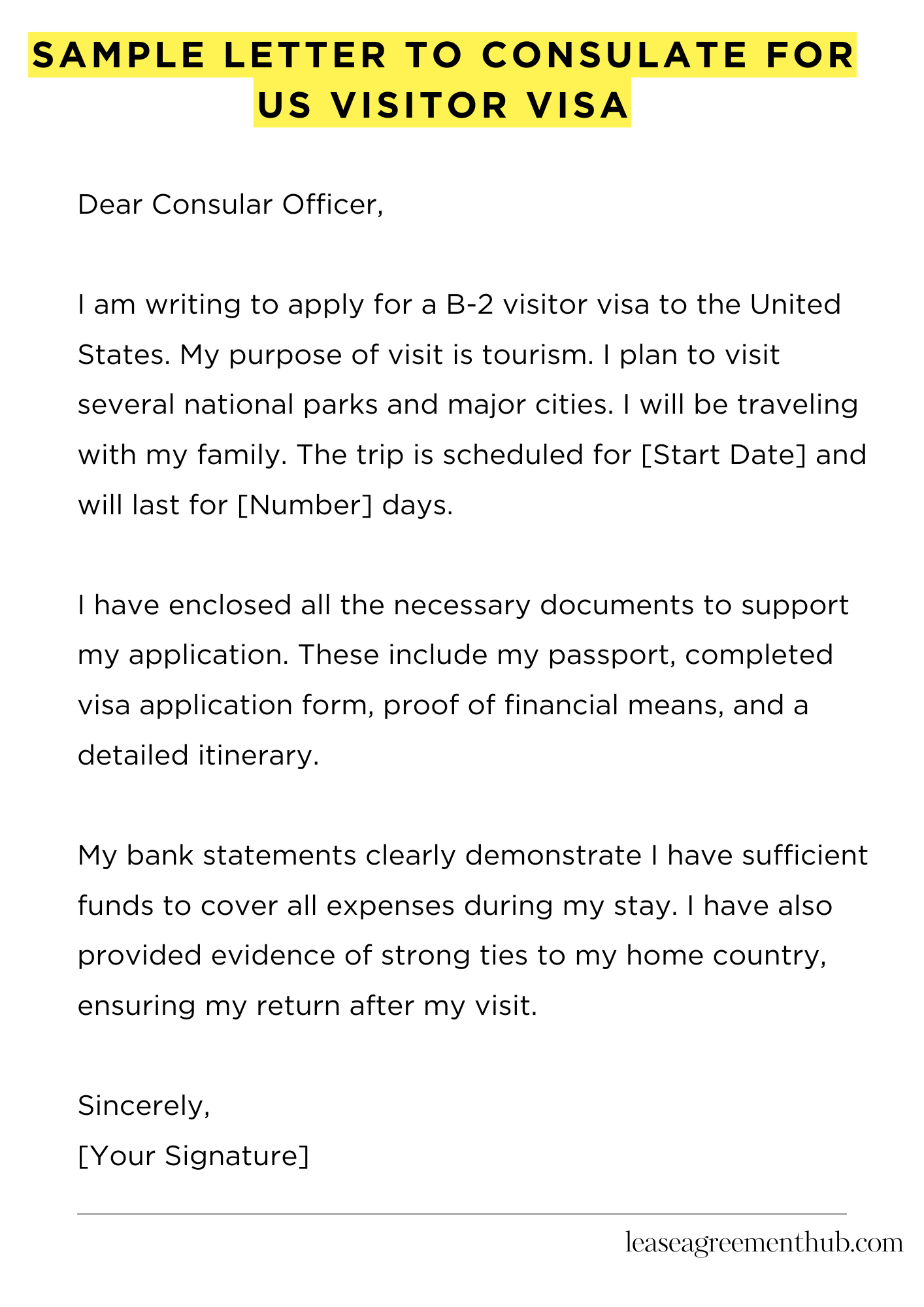 Sample Letter To Consulate For Us Visitor Visa