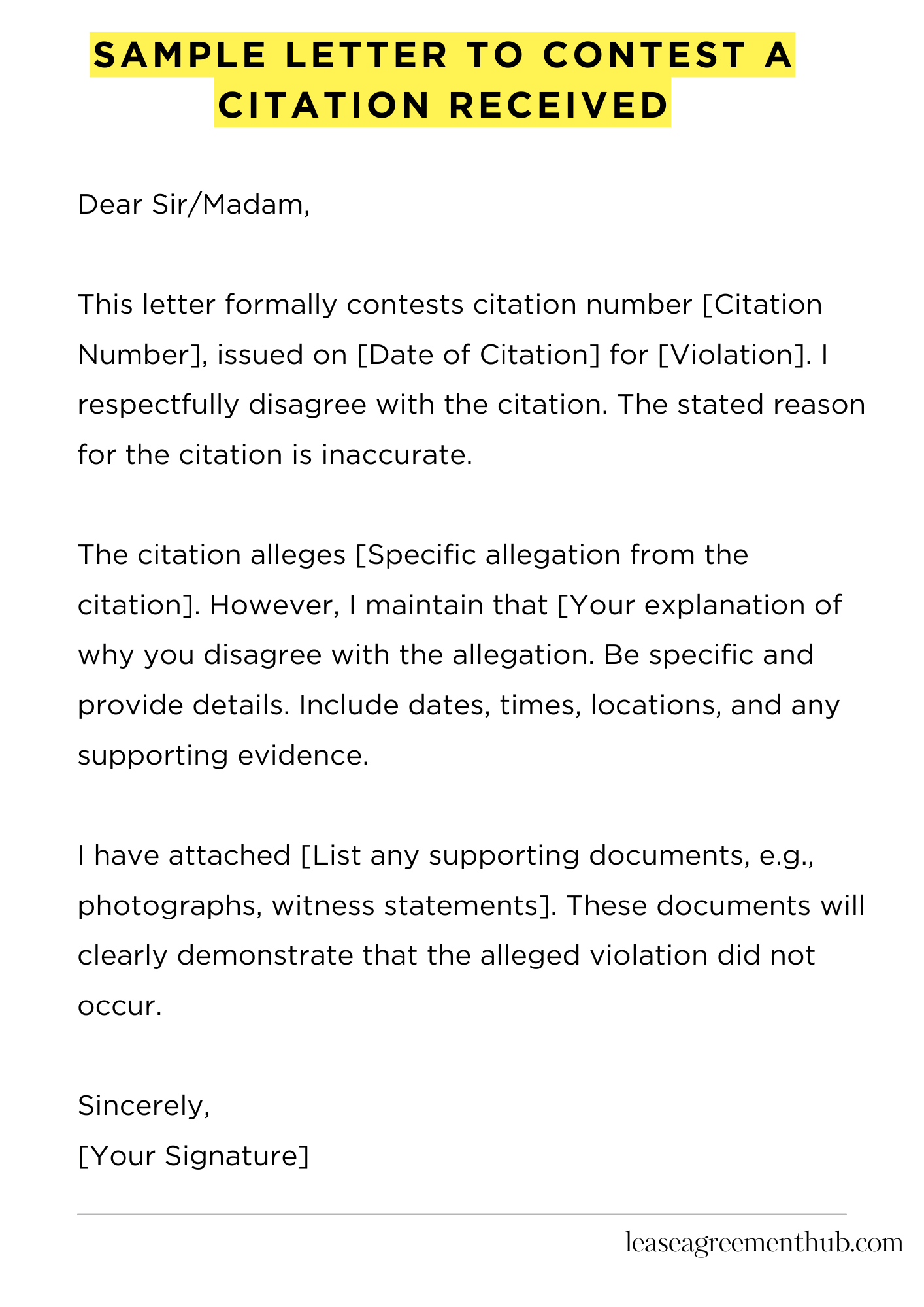 Sample Letter To Contest A Citation Received