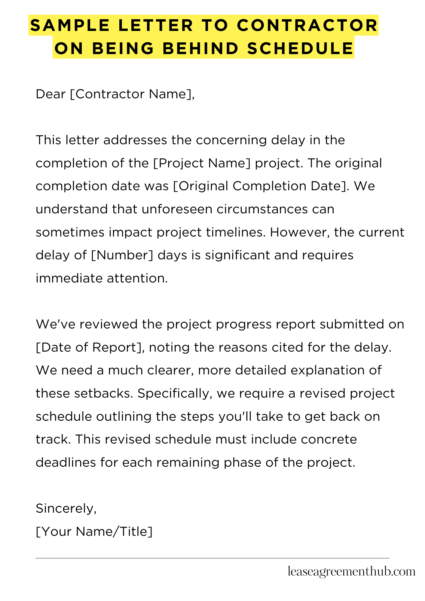 Sample Letter To Contractor On Being Behind Schedule