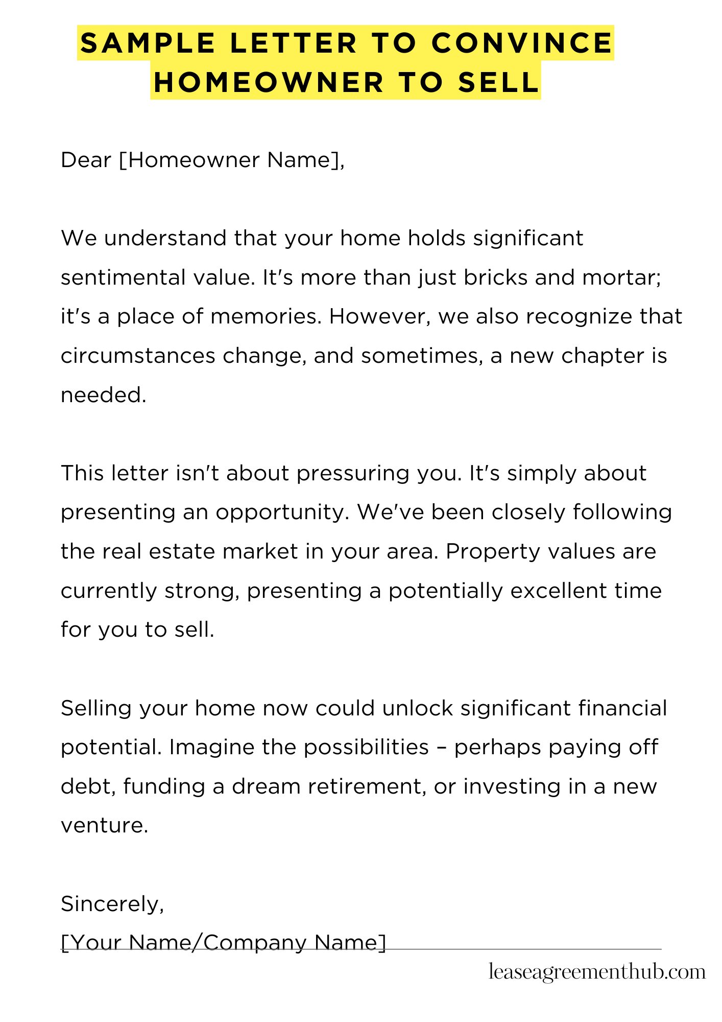 Sample Letter To Convince Homeowner To Sell