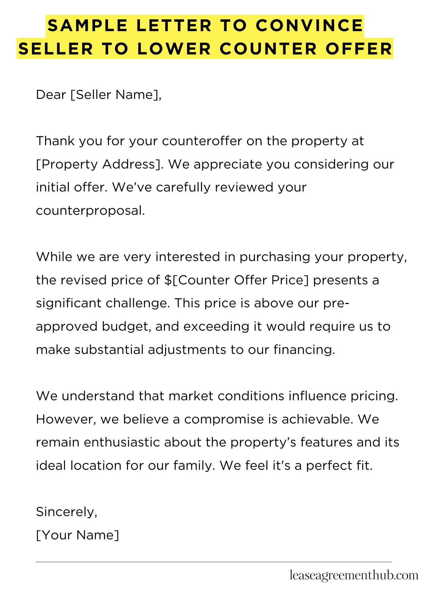 Sample Letter To Convince Seller To Lower Counter Offer