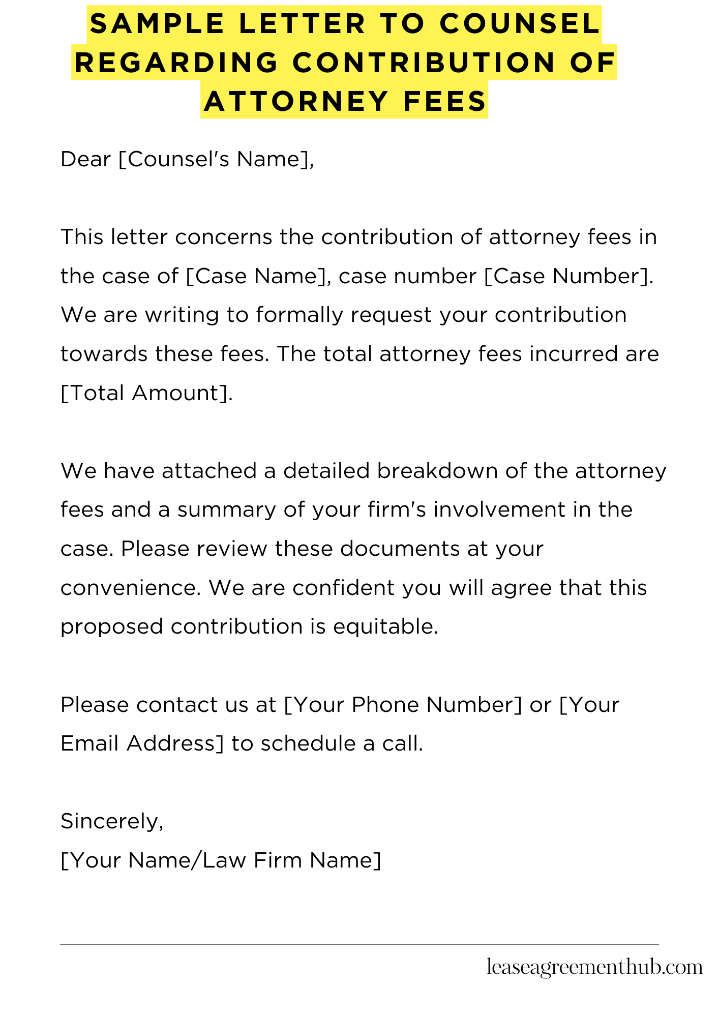Sample Letter To Counsel Regarding Contribution Of Attorney Fees
