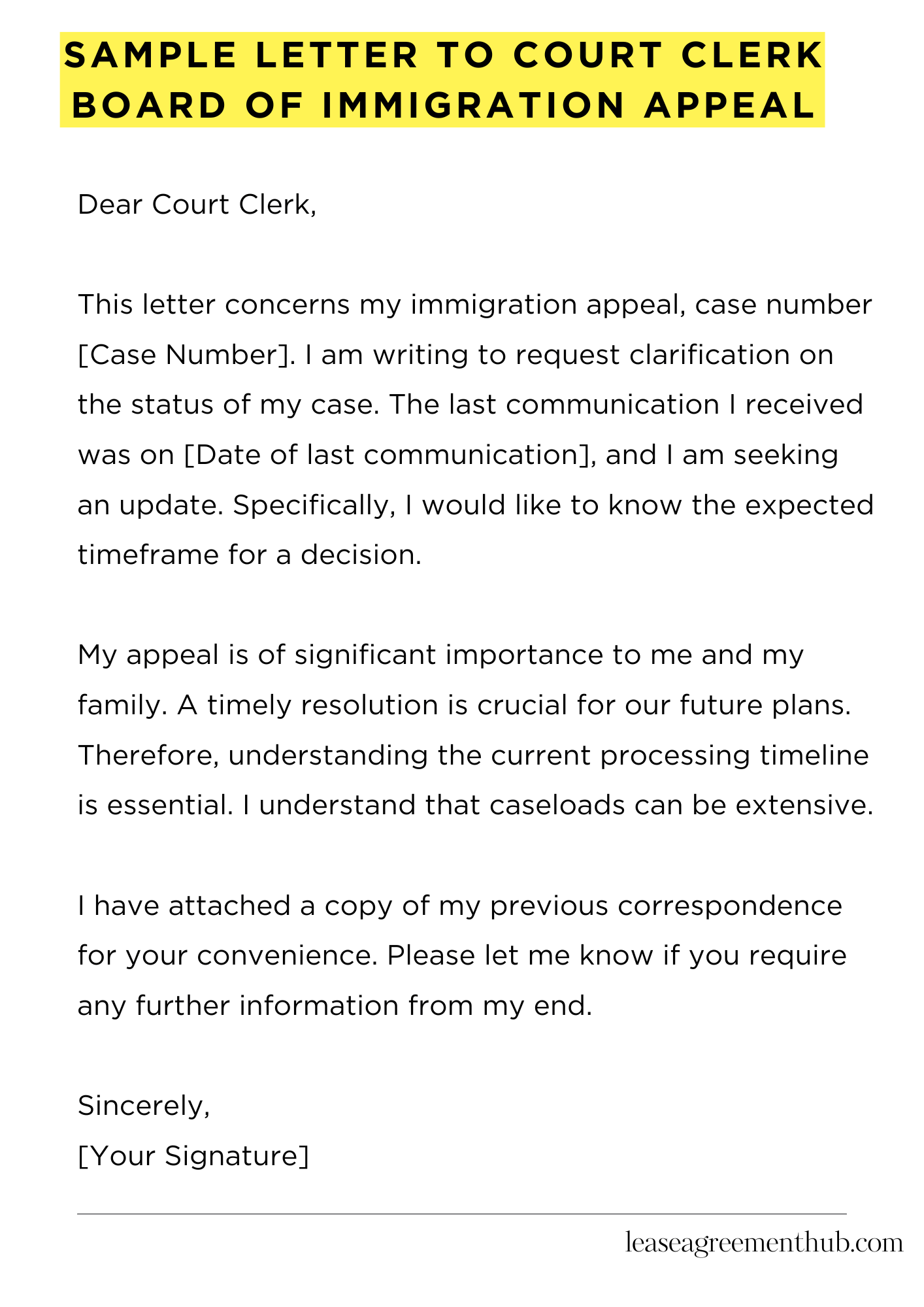 Sample Letter To Court Clerk Board Of Immigration Appeal