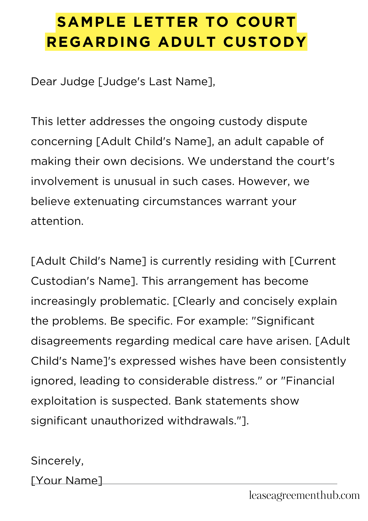 Sample Letter To Court Regarding Adult Custody