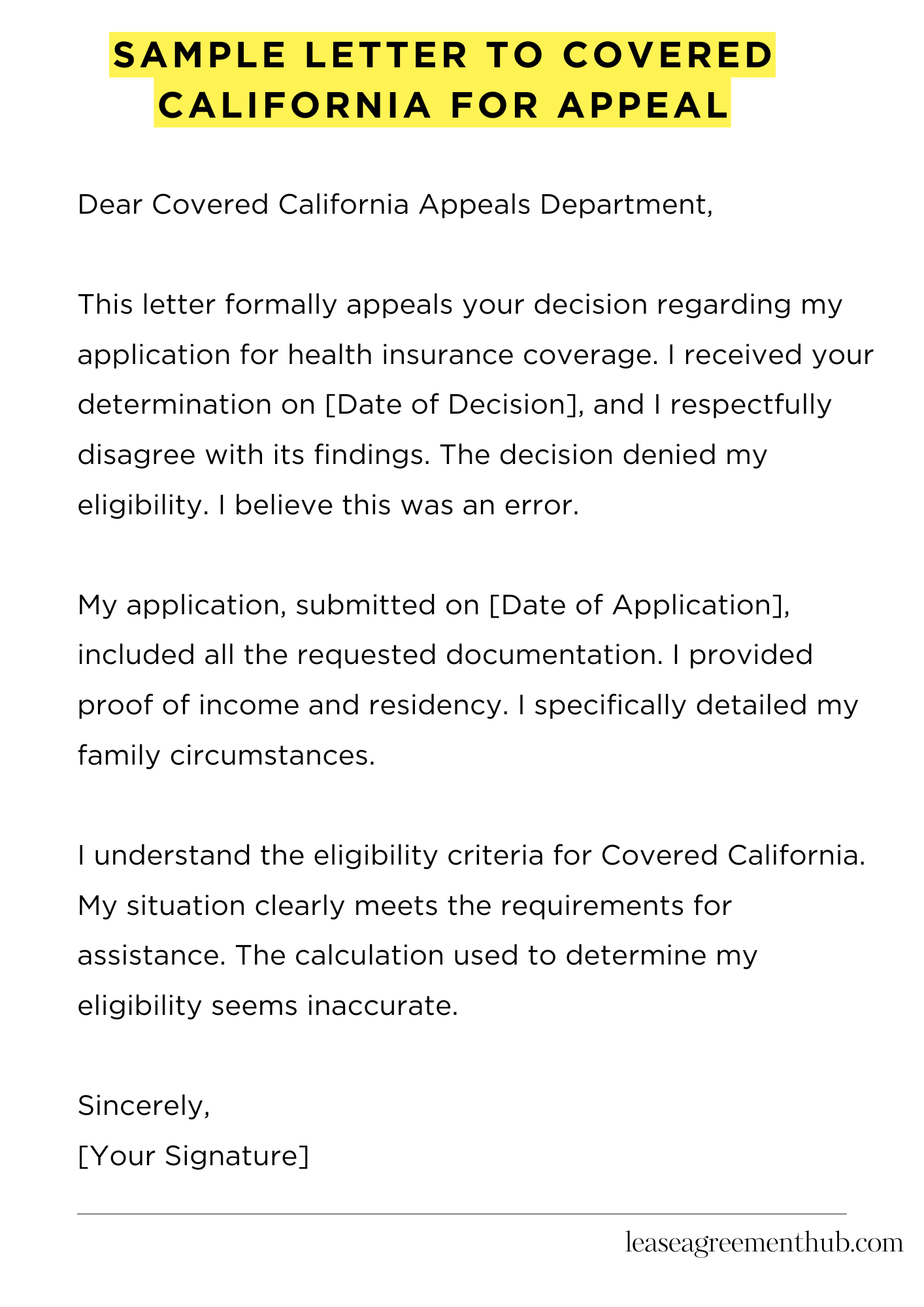 Sample Letter To Covered California For Appeal