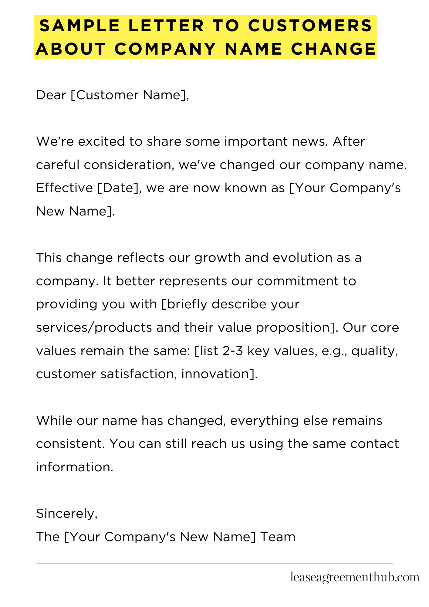 Sample Letter To Customers About Company Name Change