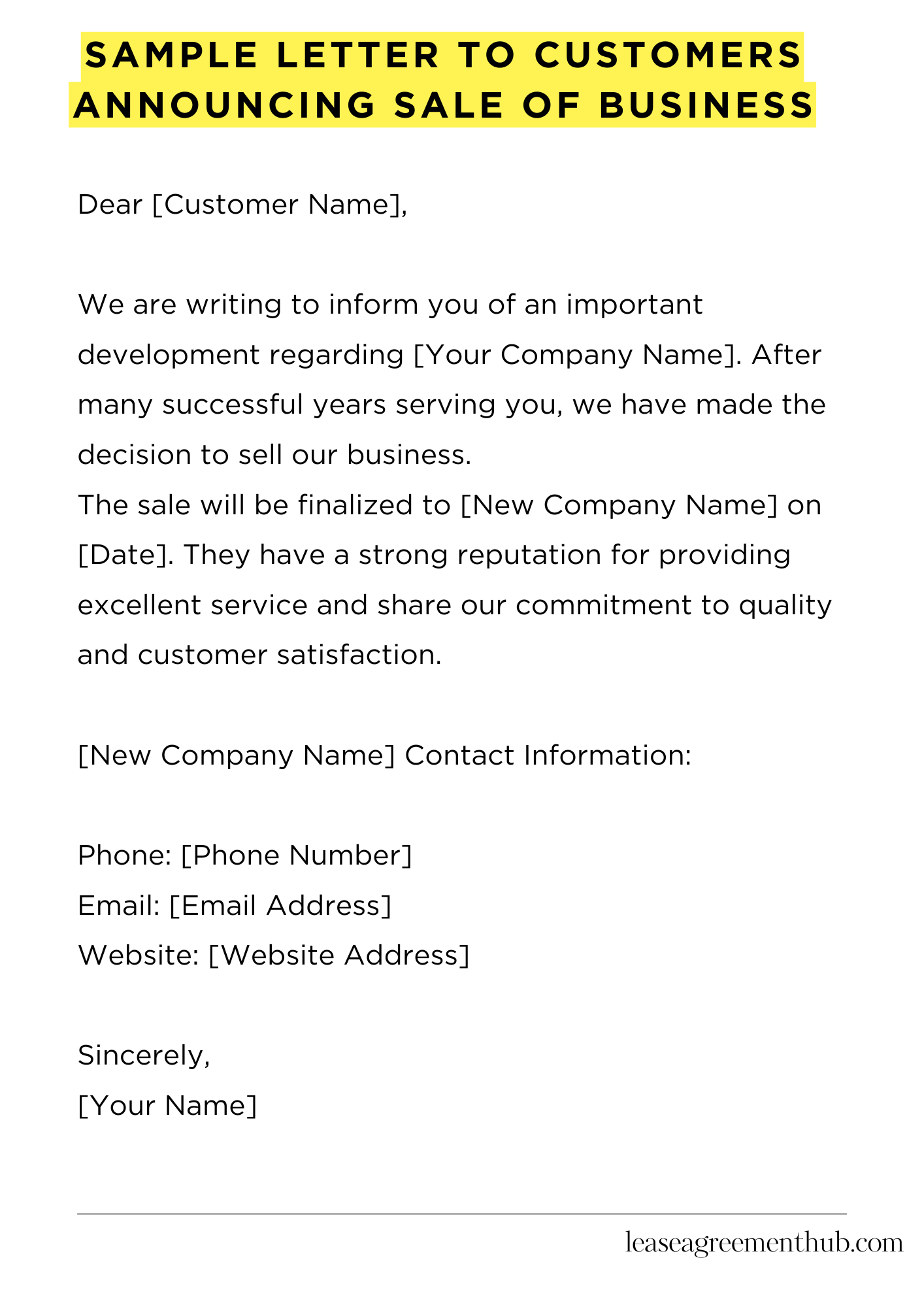 Sample Letter To Customers Announcing Sale Of Business