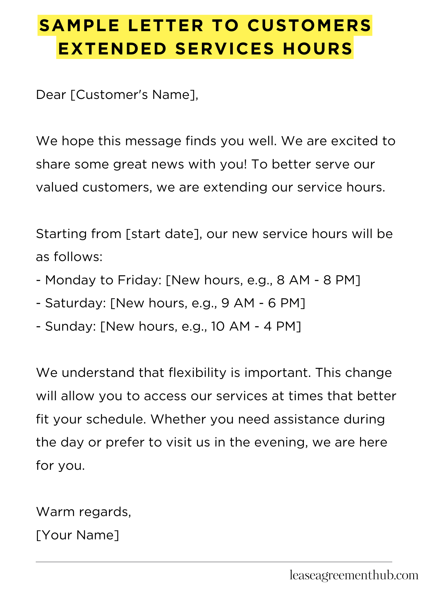 Sample Letter To Customers Extended Services Hours