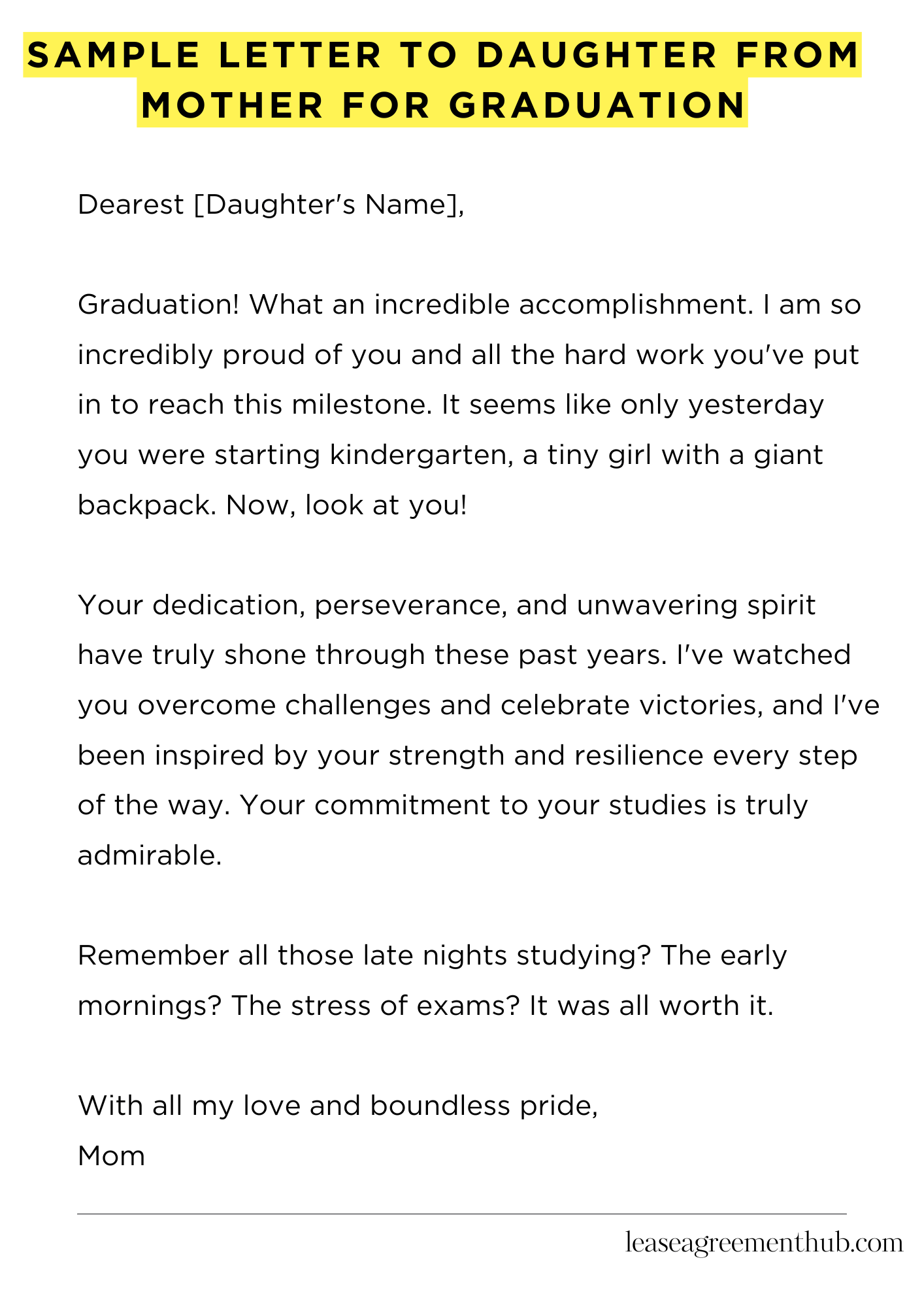 Sample Letter To Daughter From Mother For Graduation