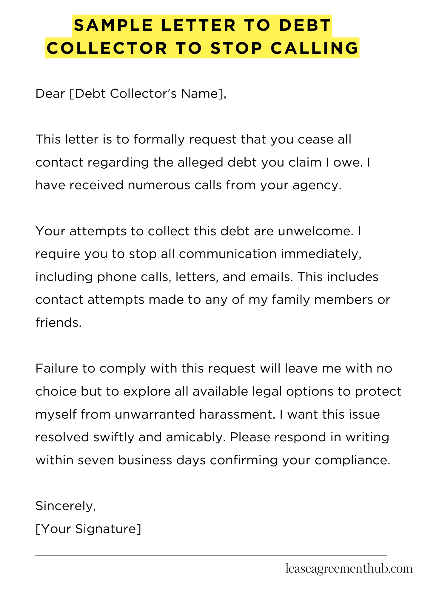 Sample Letter To Debt Collector To Stop Calling