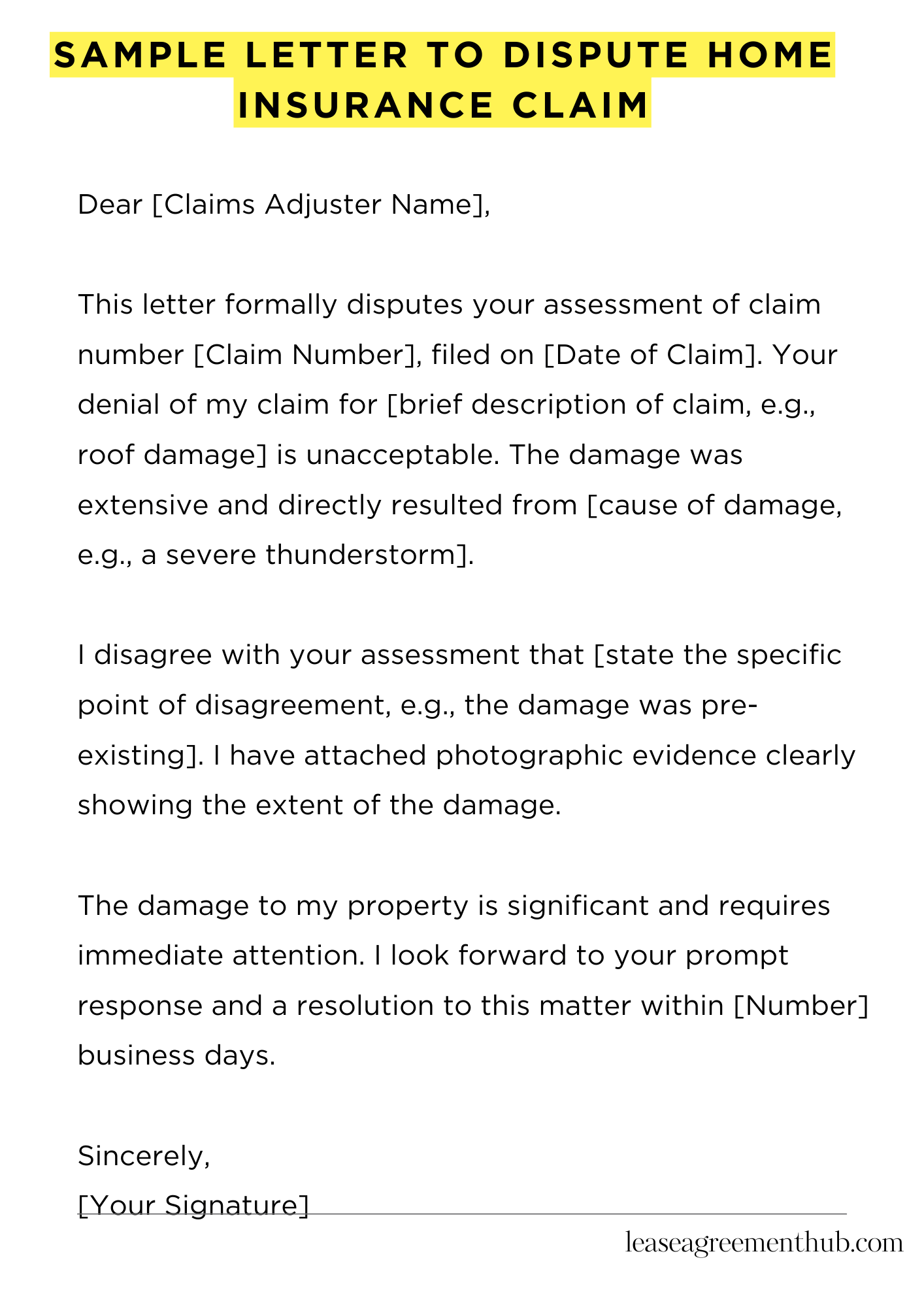 Sample Letter To Dispute Home Insurance Claim