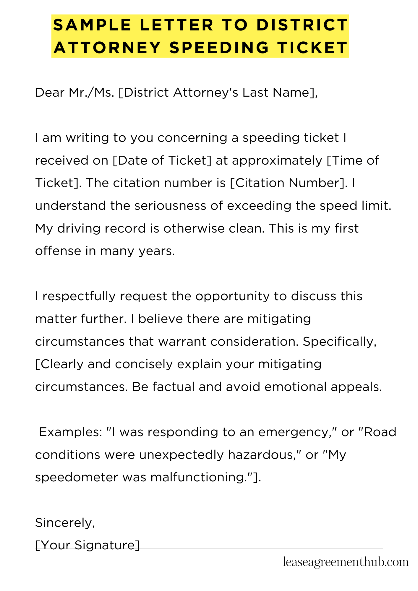 Sample Letter To District Attorney Speeding Ticket