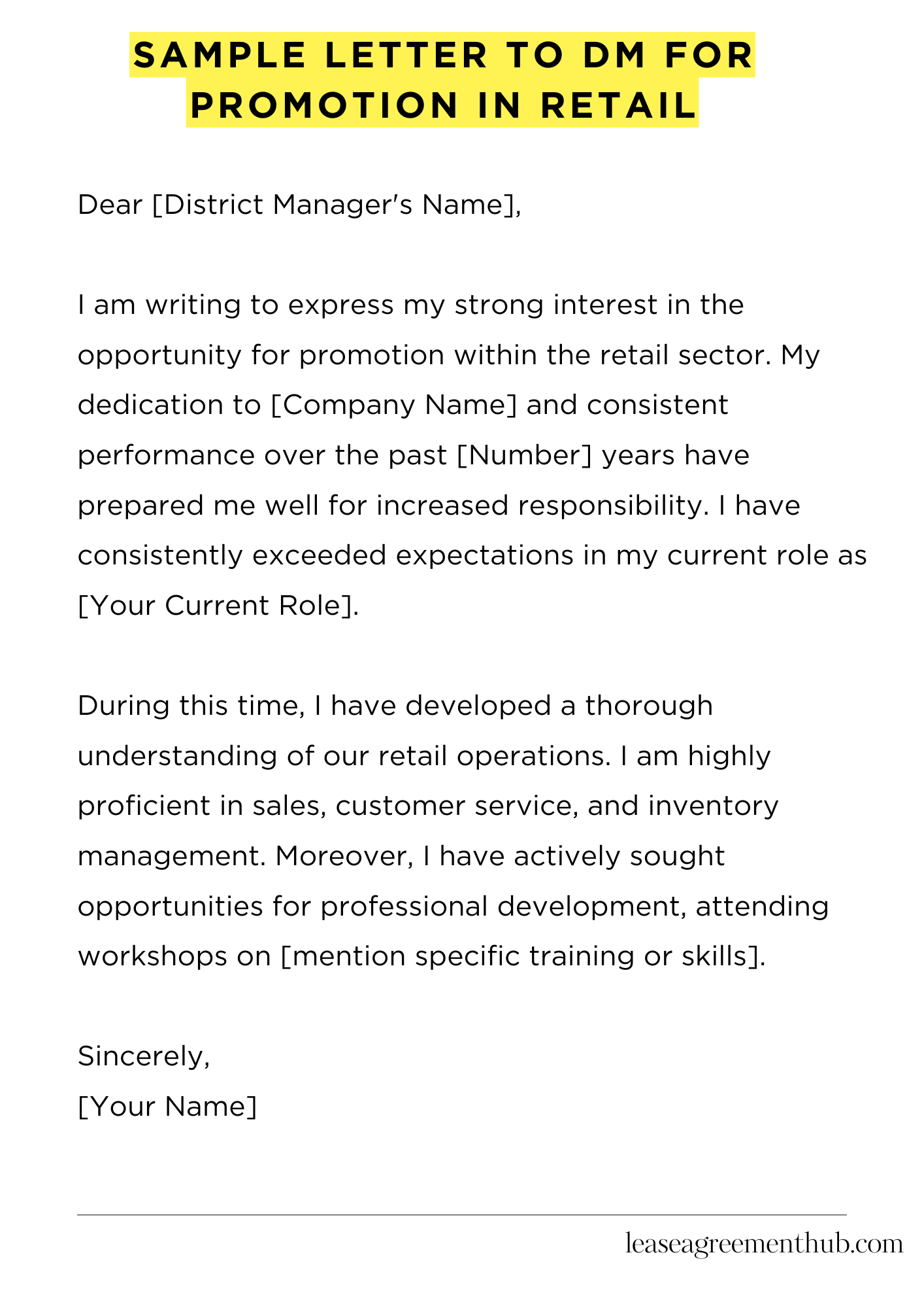 Sample Letter To Dm For Promotion In Retail