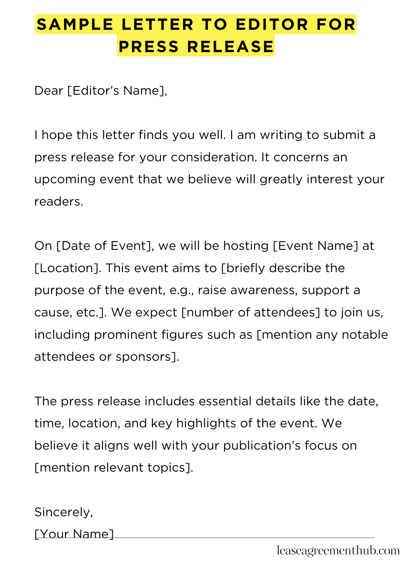 Sample Letter To Editor For Press Release