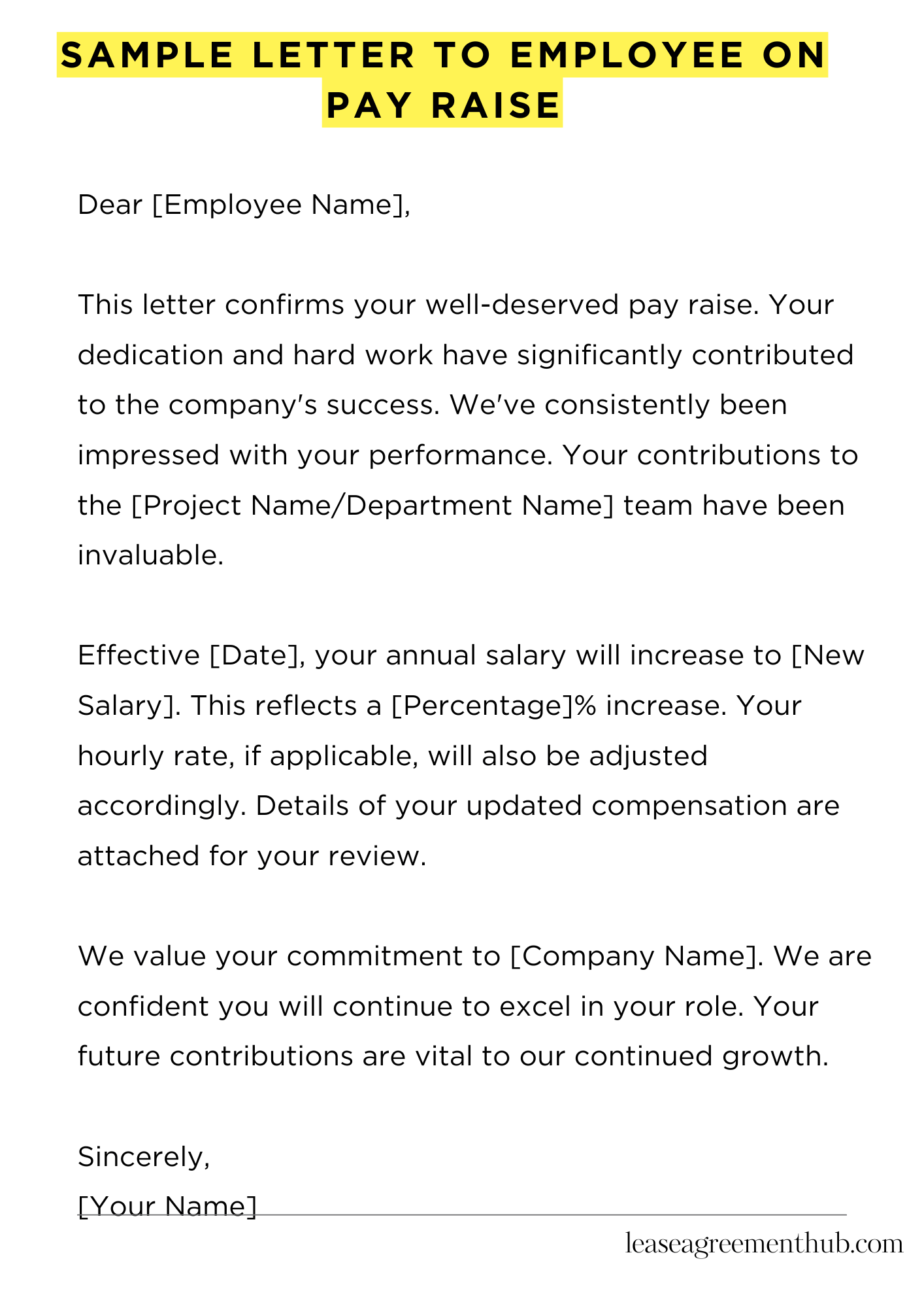 Sample Letter To Employee On Pay Raise