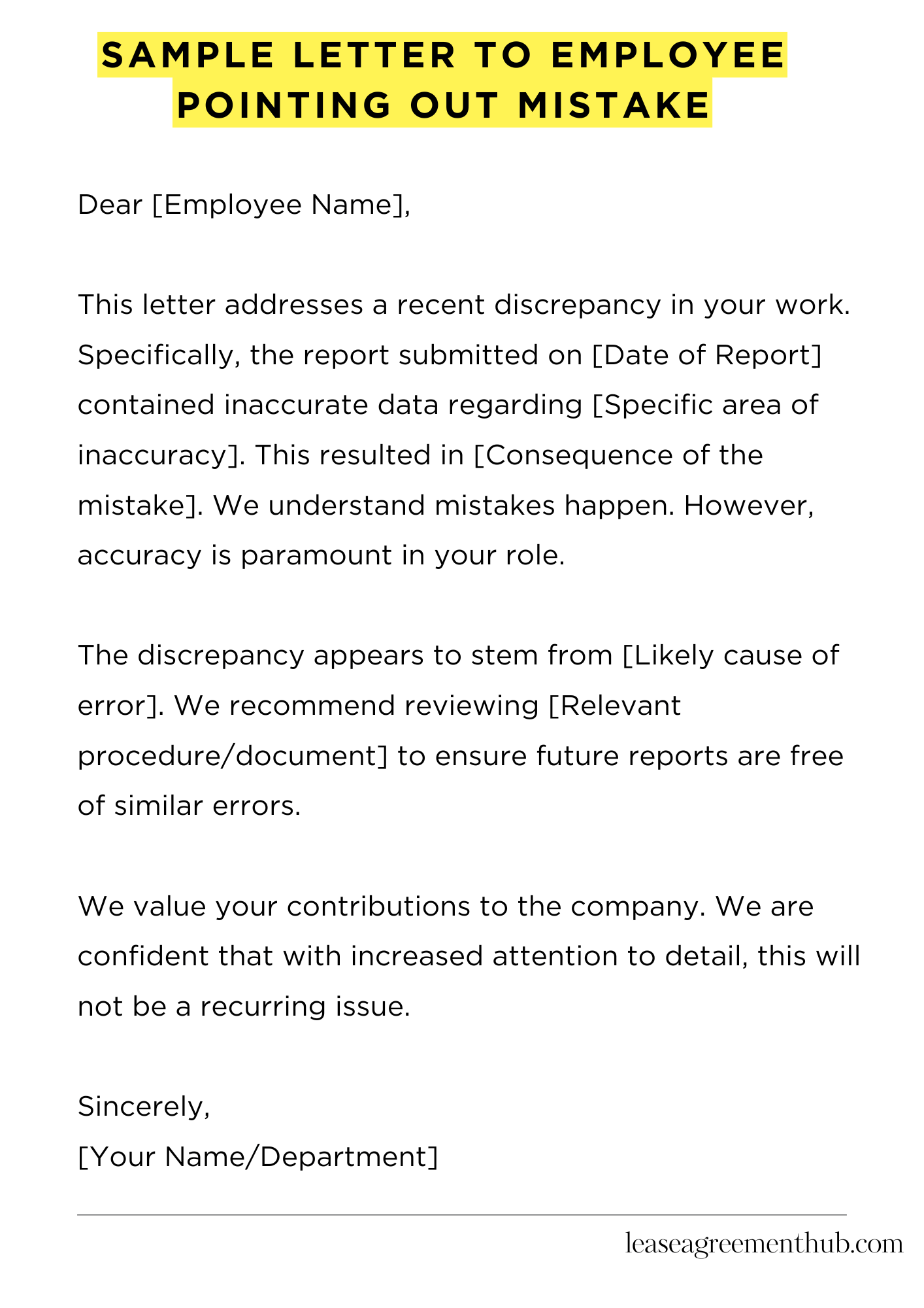 Sample Letter To Employee Pointing Out Mistake