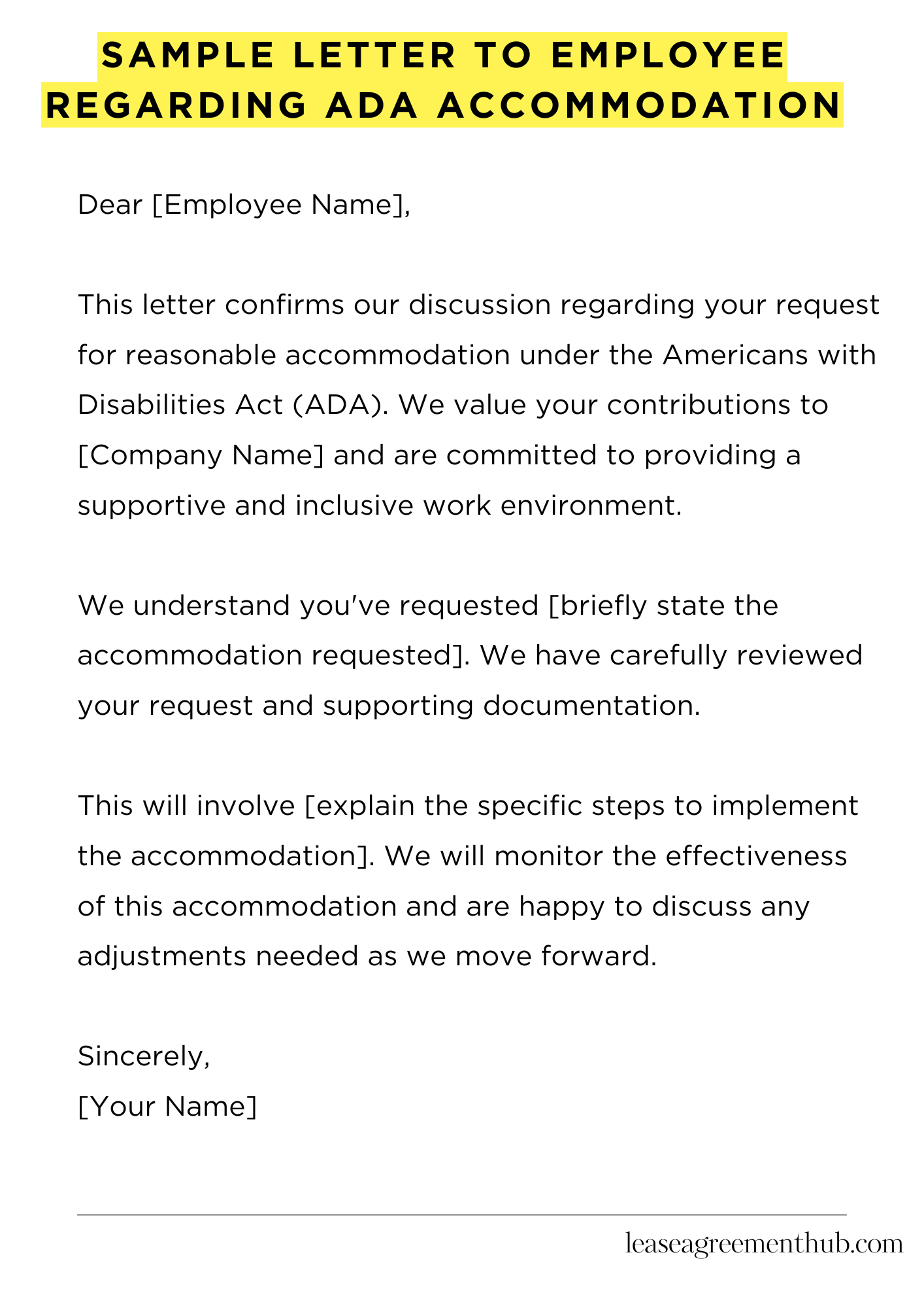 Sample Letter To Employee Regarding Ada Accommodation