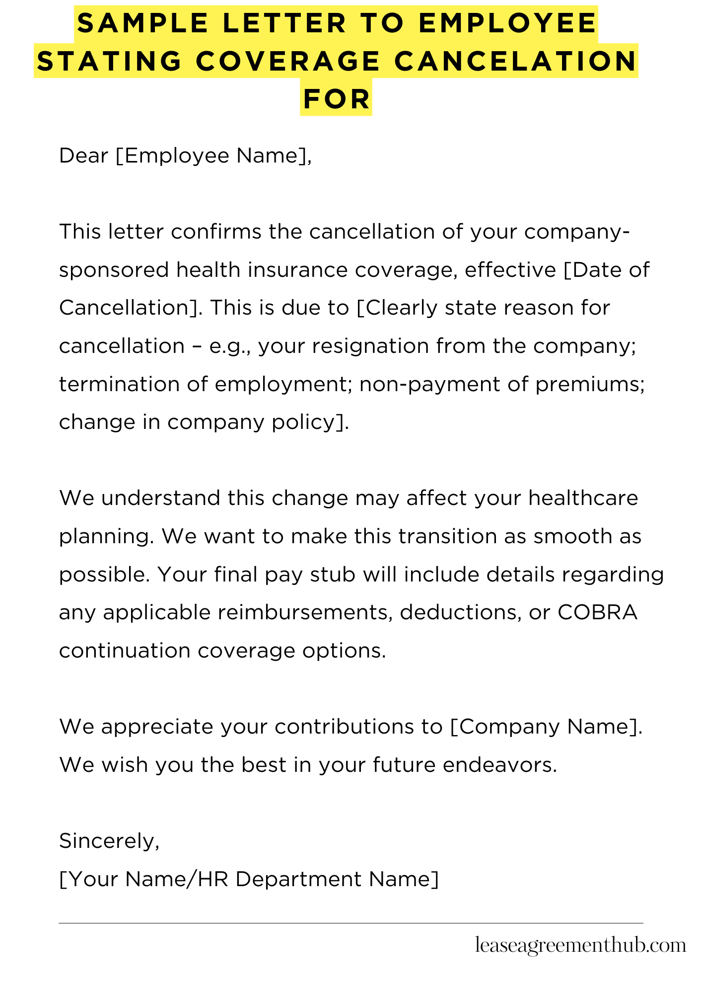 Sample Letter To Employee Stating Coverage Cancelation For