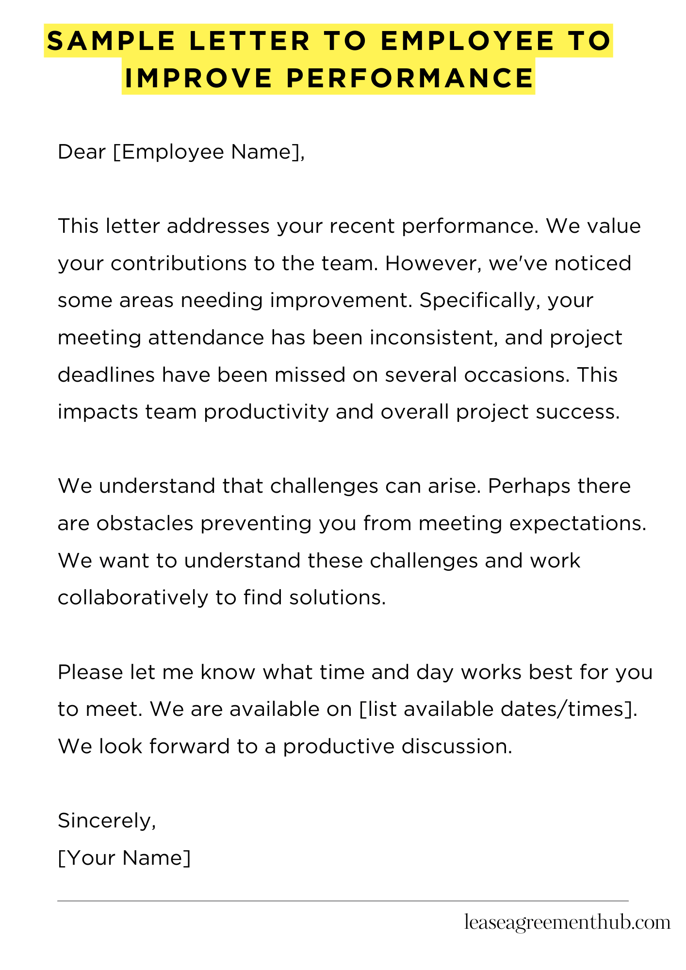 Sample Letter To Employee To Improve Performance