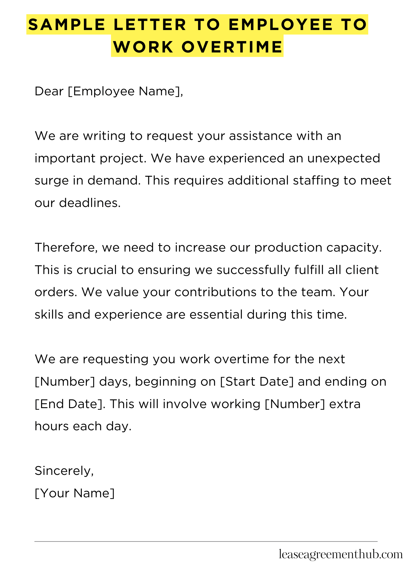 Sample Letter To Employee To Work Overtime