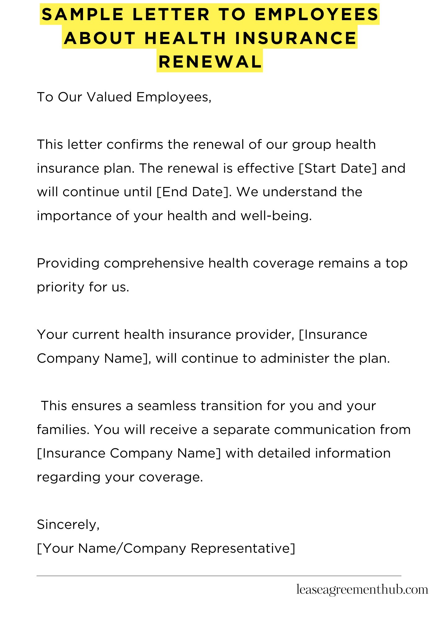 Sample Letter To Employees About Health Insurance Renewal