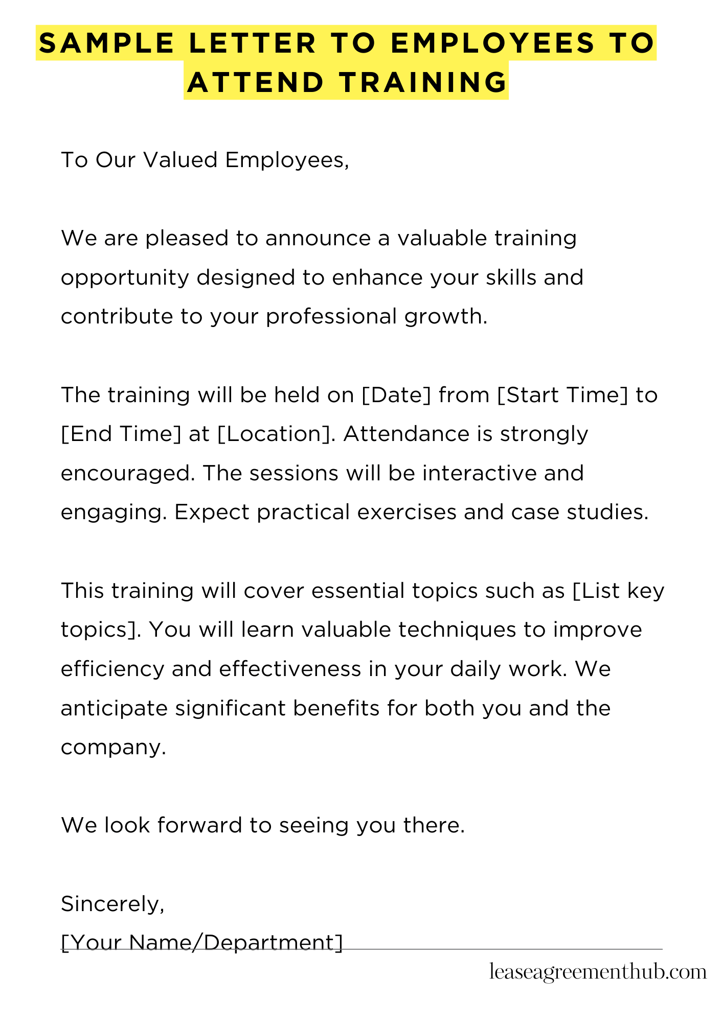 Sample Letter To Employees To Attend Training