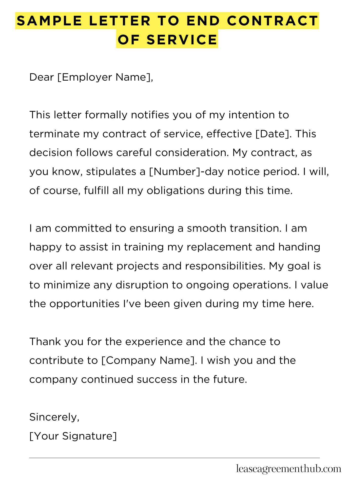 Sample Letter To End Contract Of Service