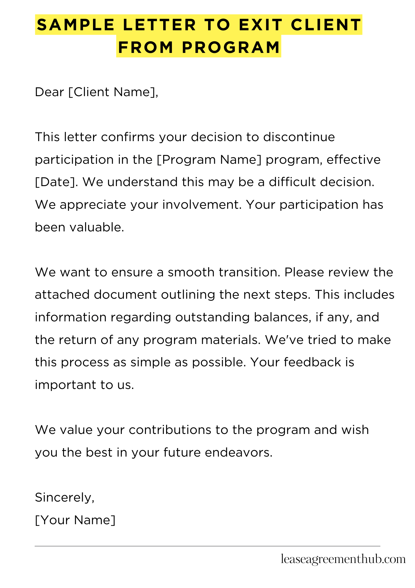 Sample Letter To Exit Client From Program