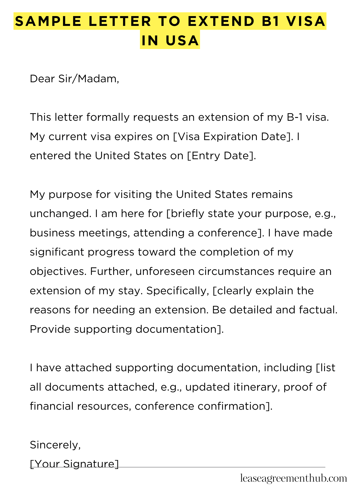 Sample Letter To Extend B1 Visa In Usa