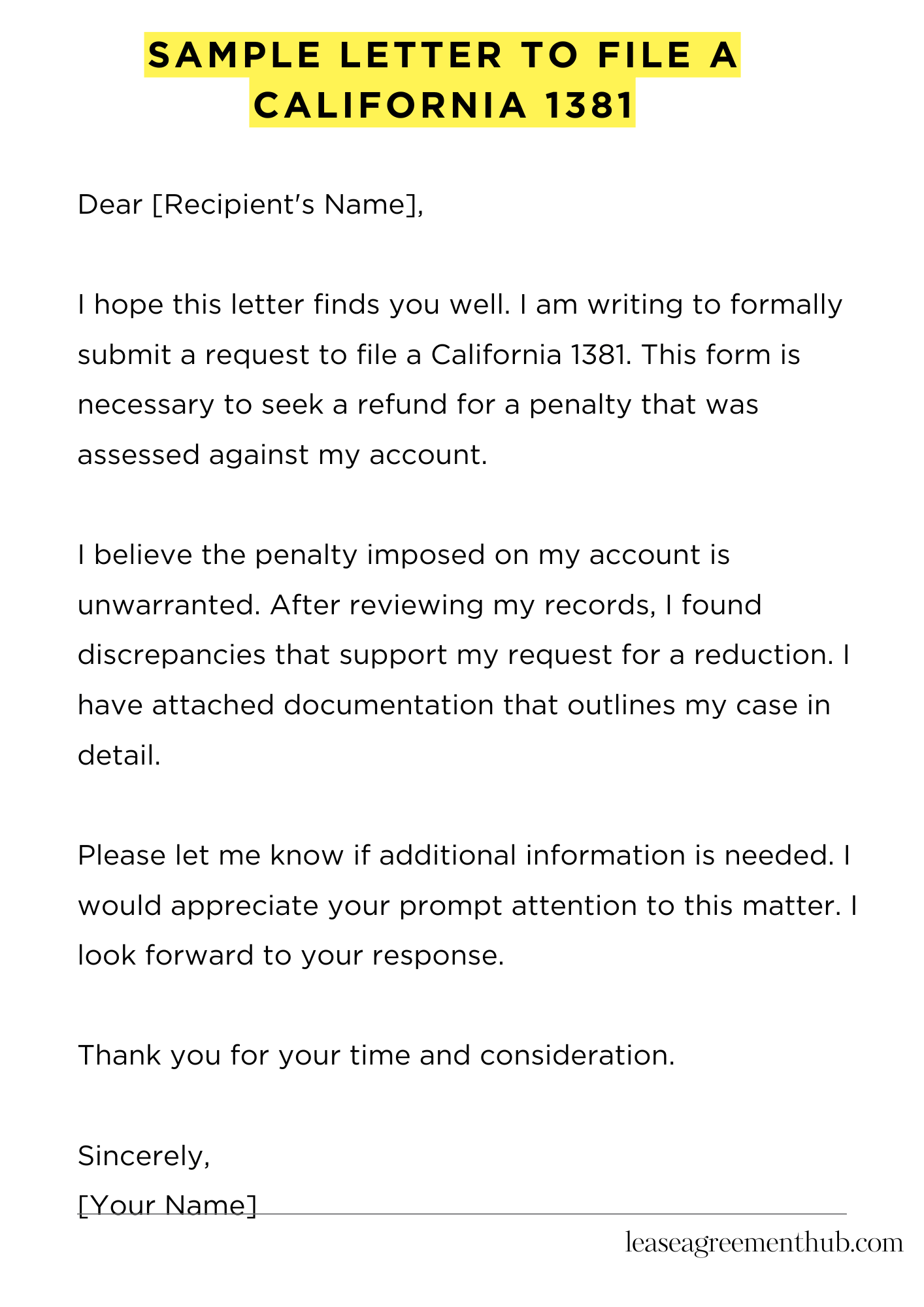 Sample Letter To File A California 1381