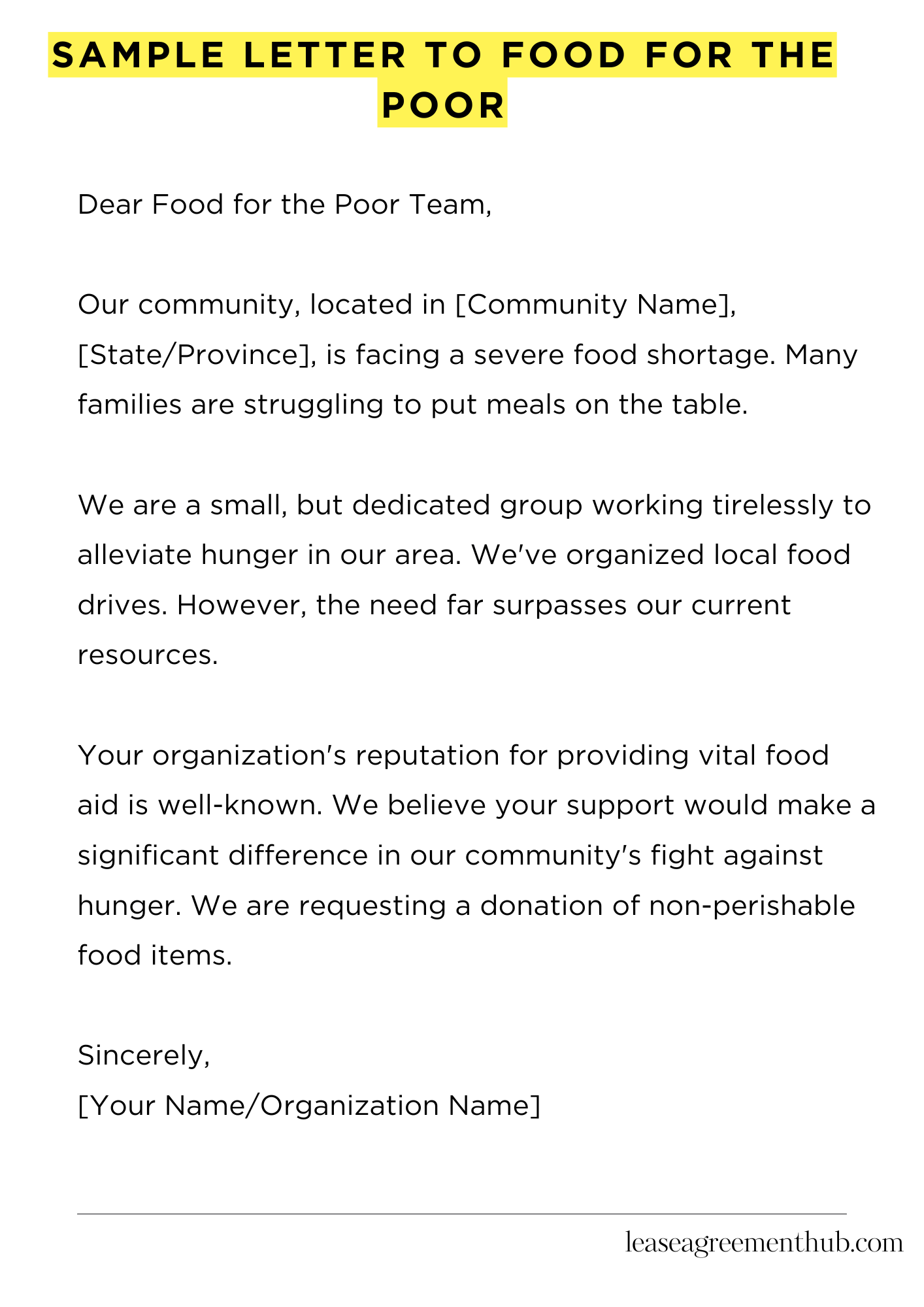 Sample Letter To Food For The Poor
