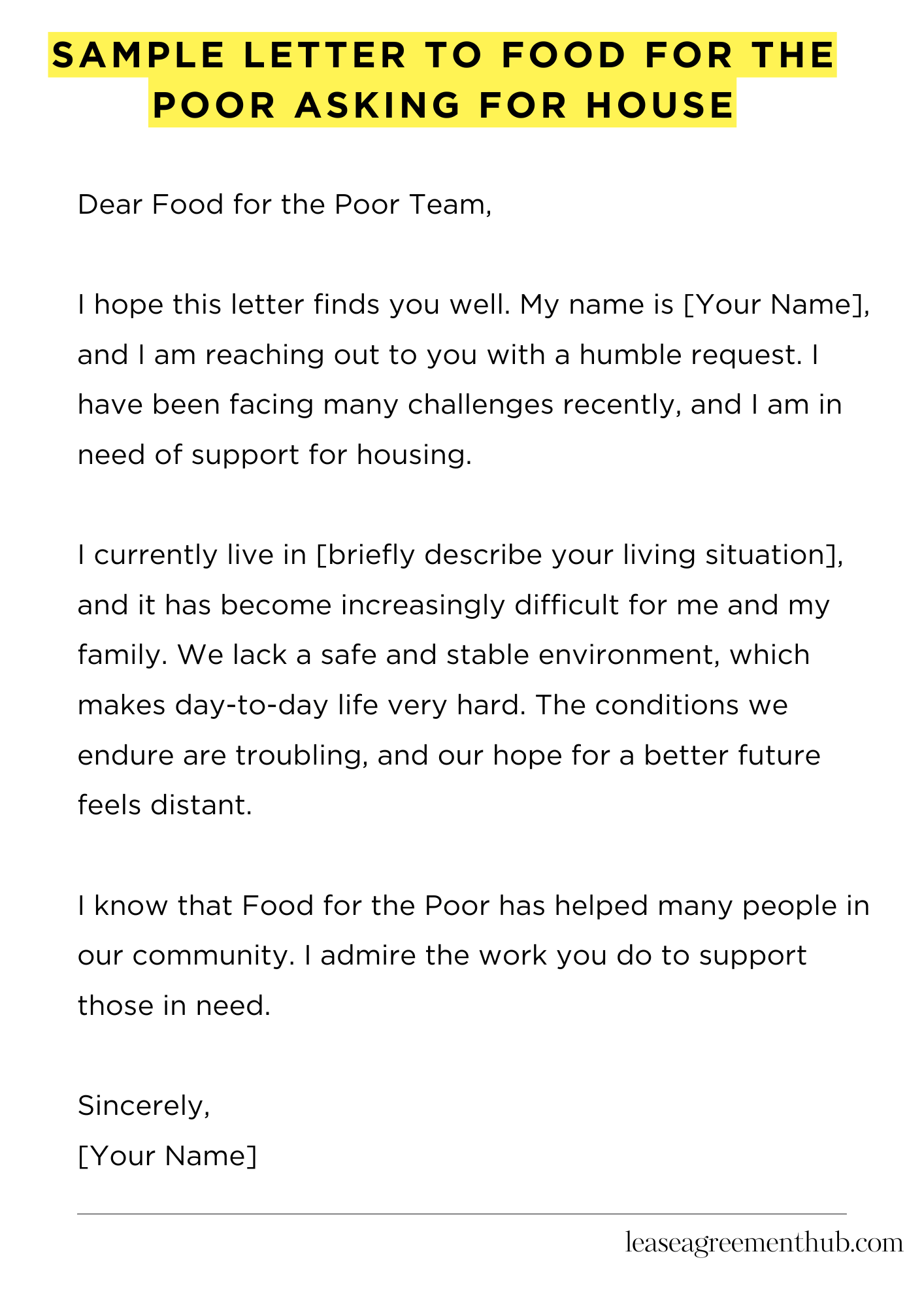 Sample Letter To Food For The Poor Asking For House