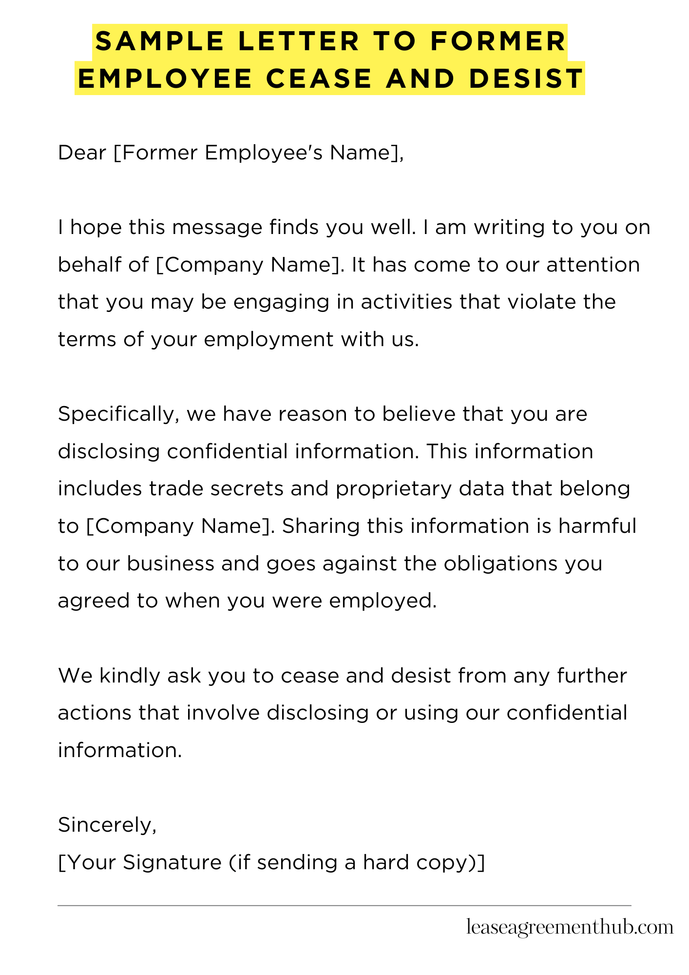 Sample Letter To Former Employee Cease And Desist