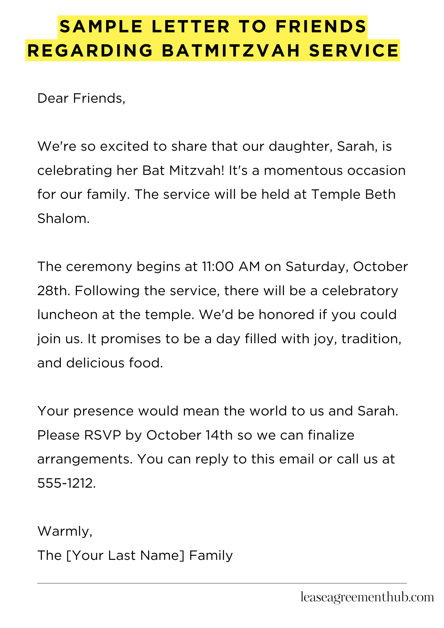 Sample Letter To Friends Regarding Batmitzvah Service