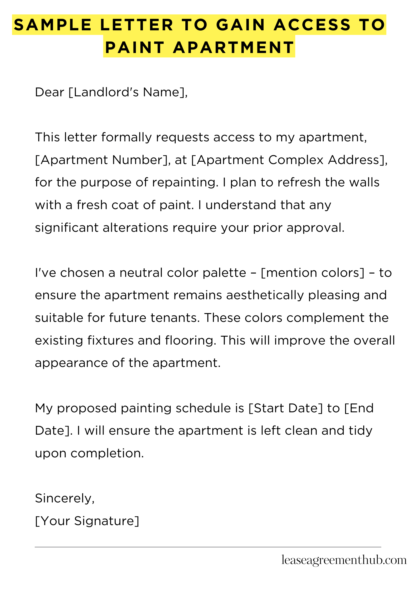 Sample Letter To Gain Access To Paint Apartment