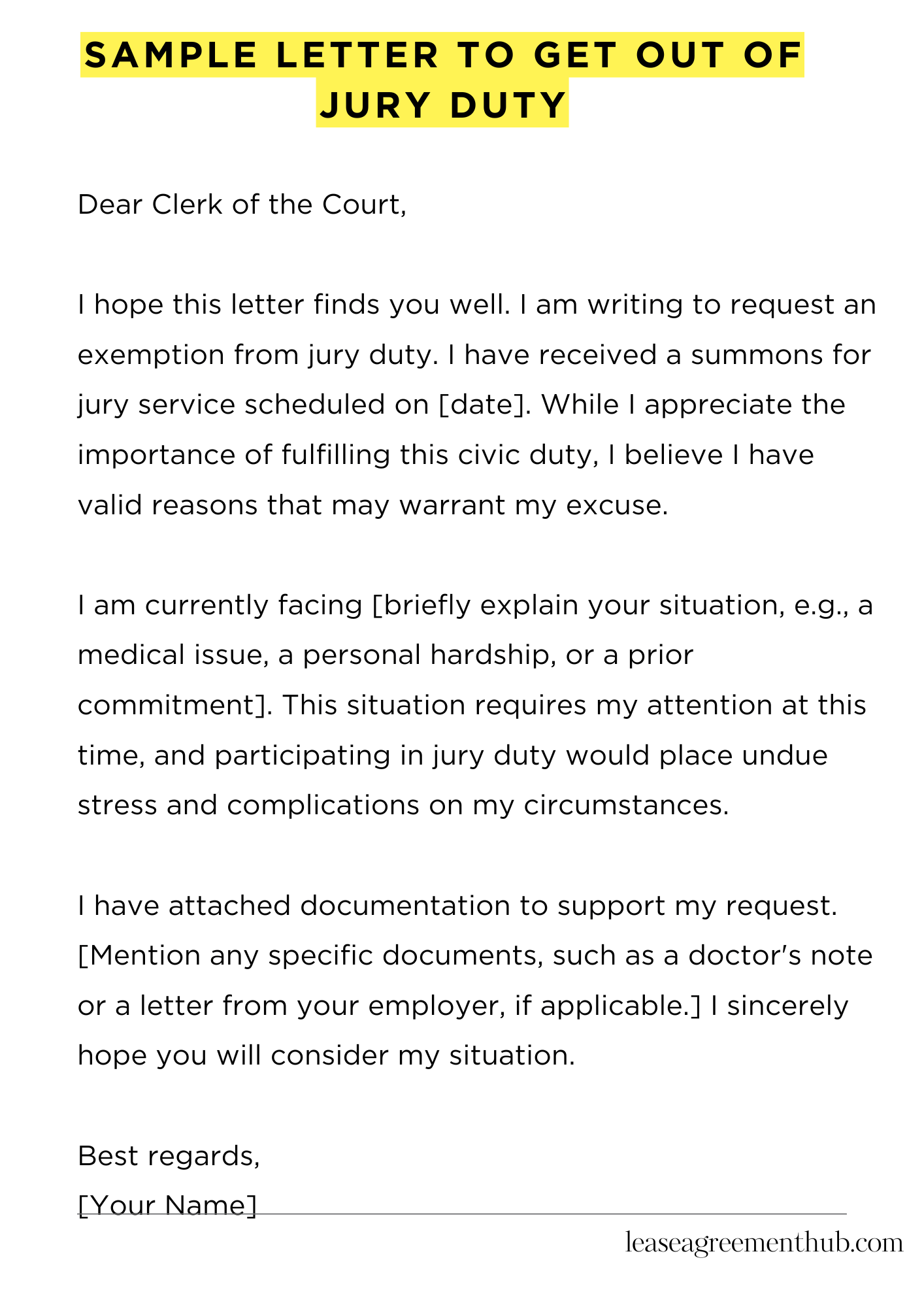 Sample Letter To Get Out Of Jury Duty