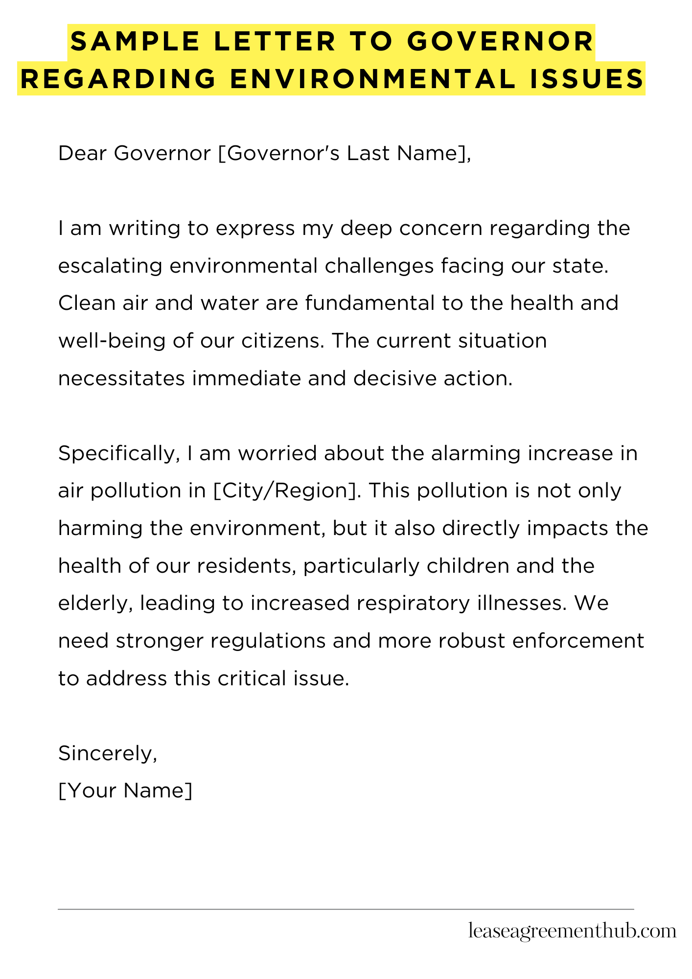 Sample Letter To Governor Regarding Environmental Issues