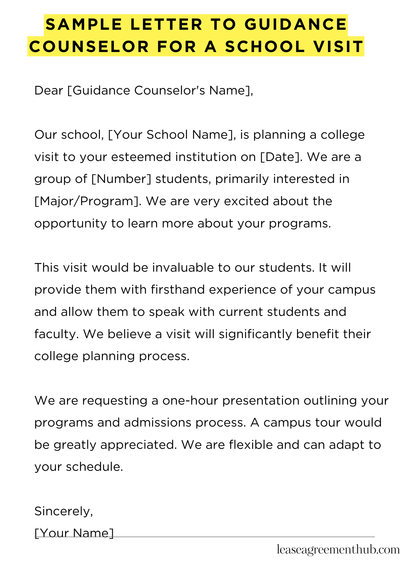 Sample Letter To Guidance Counselor For A School Visit