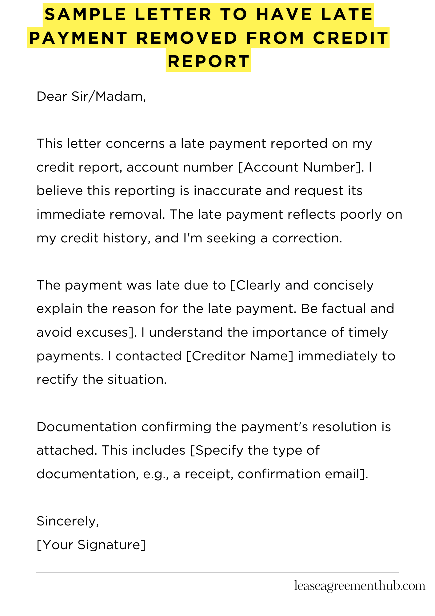 Sample Letter To Have Late Payment Removed From Credit Report