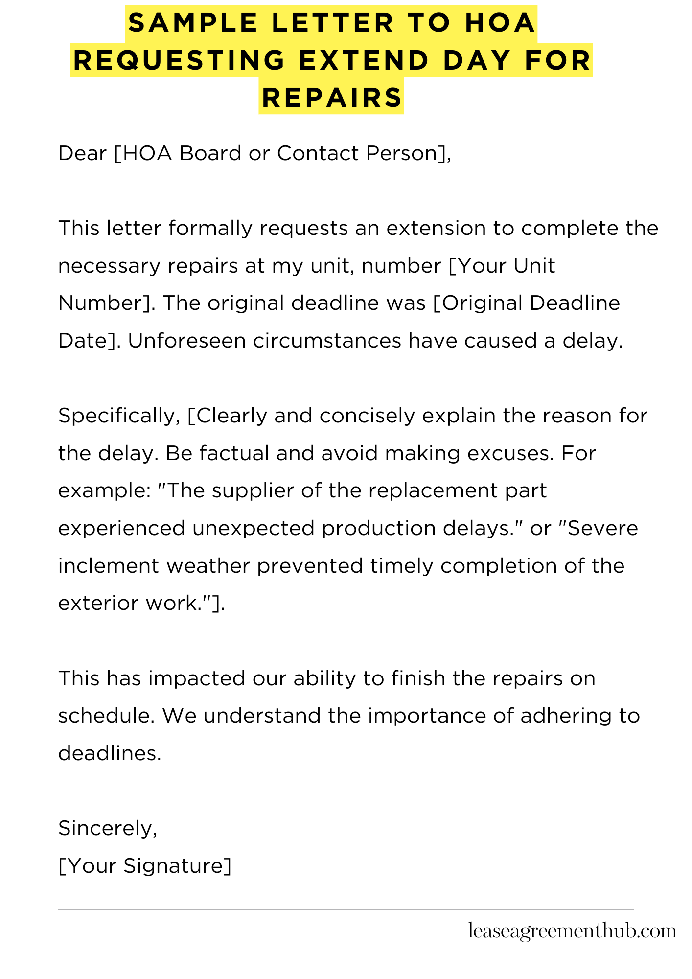 Sample Letter To Hoa Requesting Extend Day For Repairs