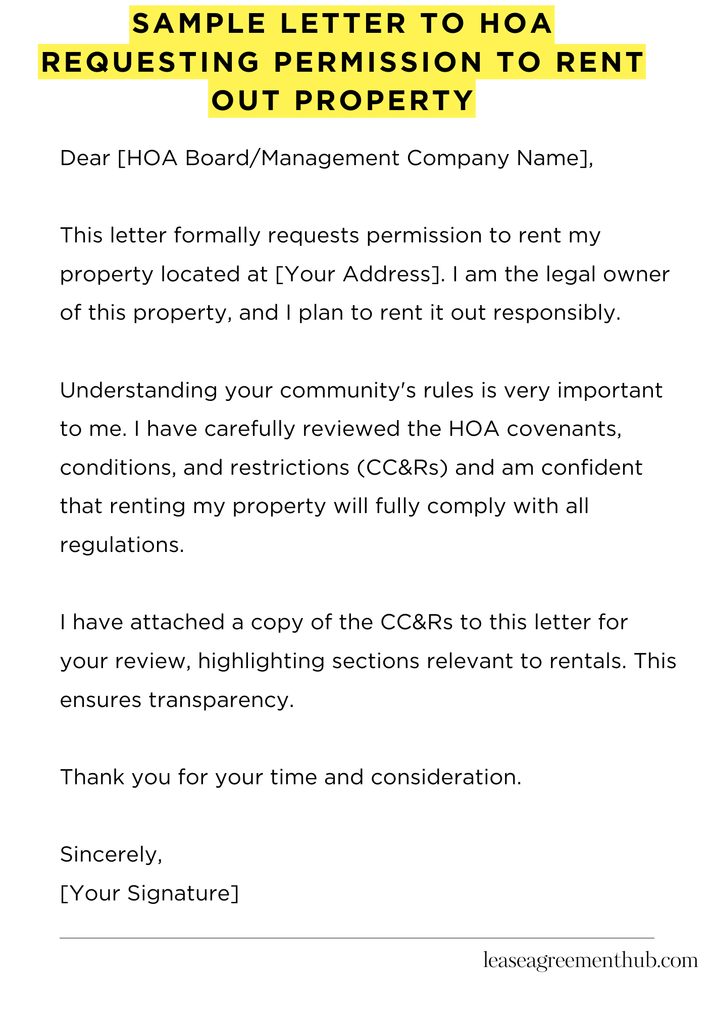 Sample Letter To Hoa Requesting Permission To Rent Out Property