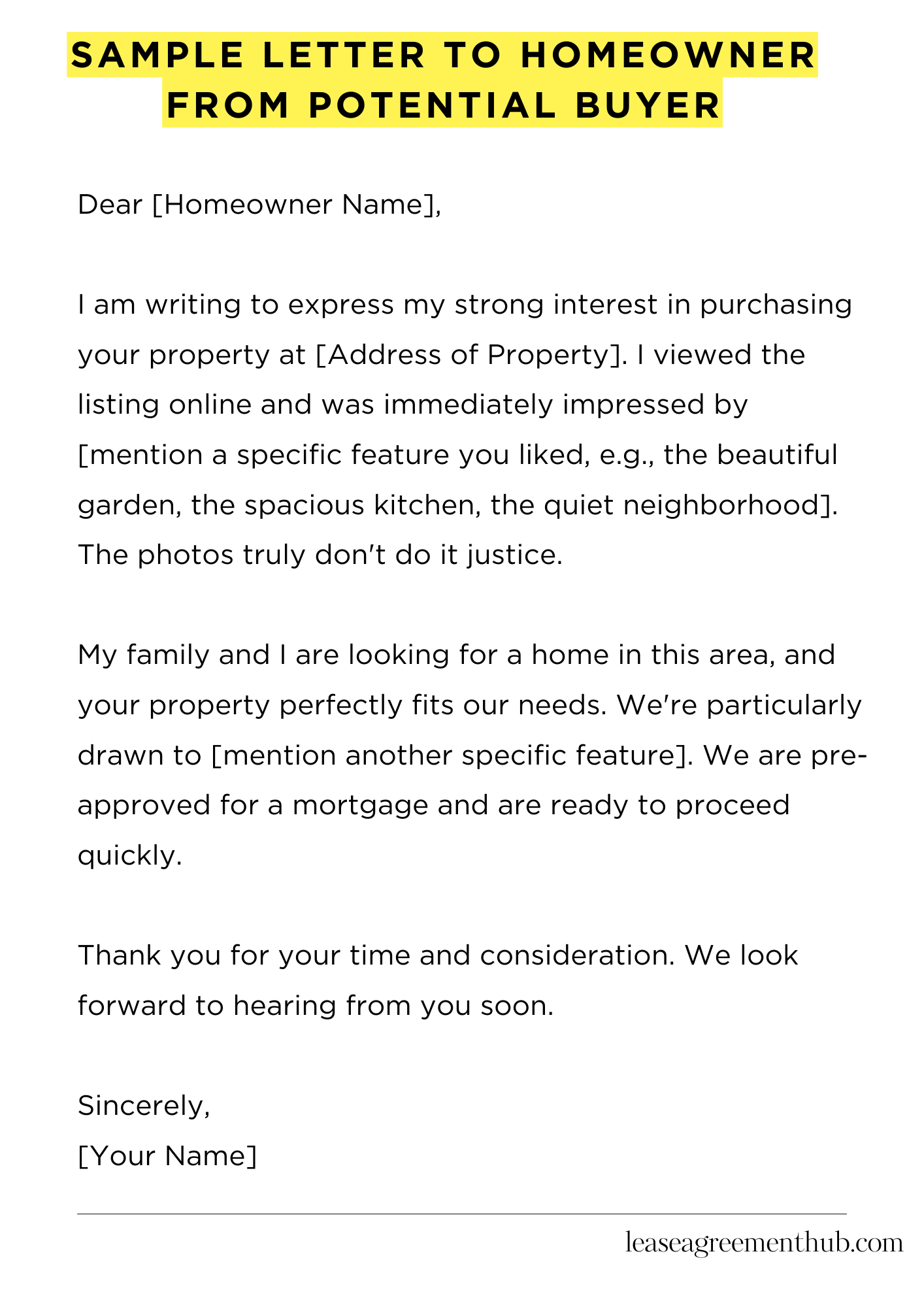 Sample Letter To Homeowner From Potential Buyer