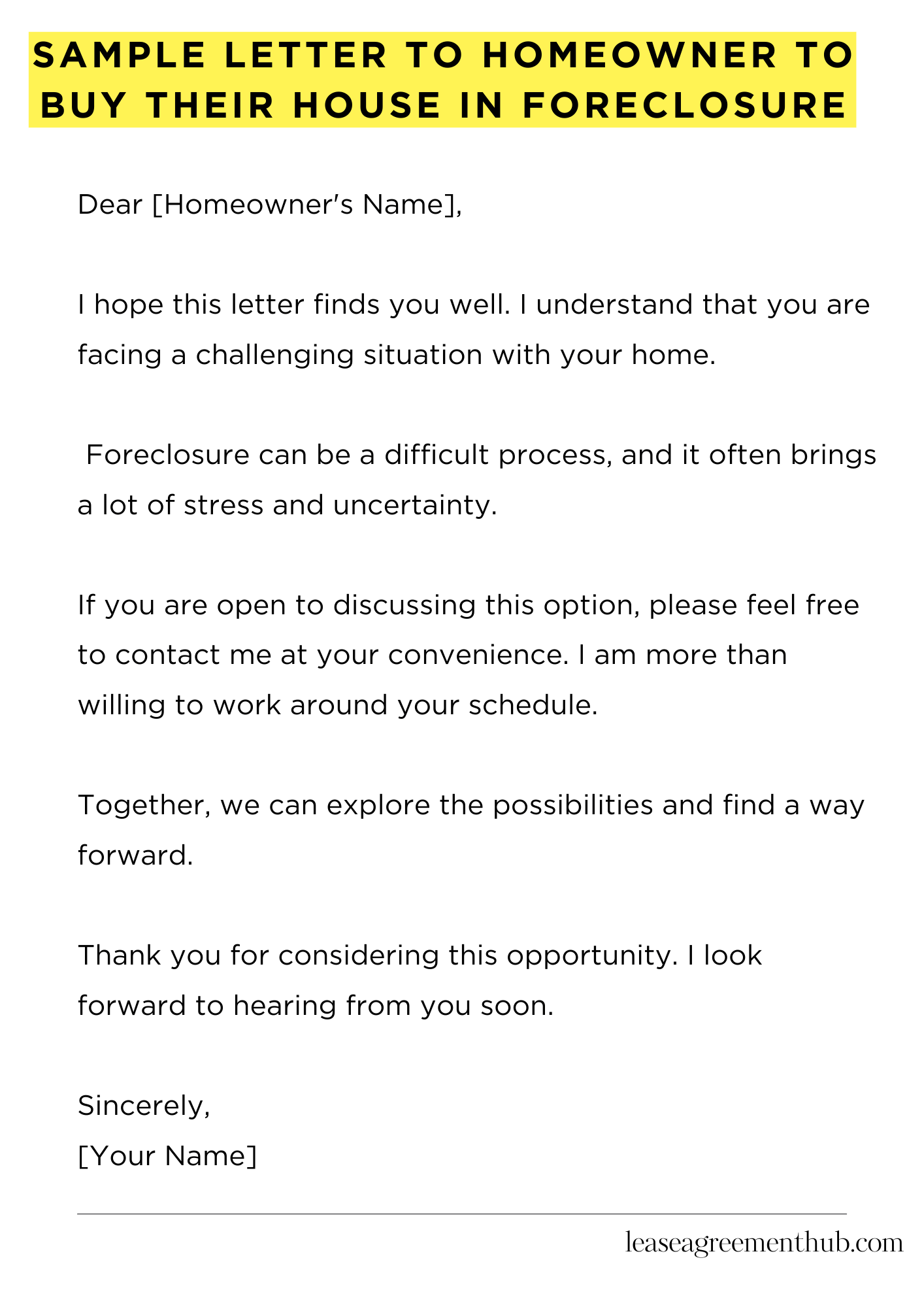 Sample Letter To Homeowner To Buy Their House In Foreclosure