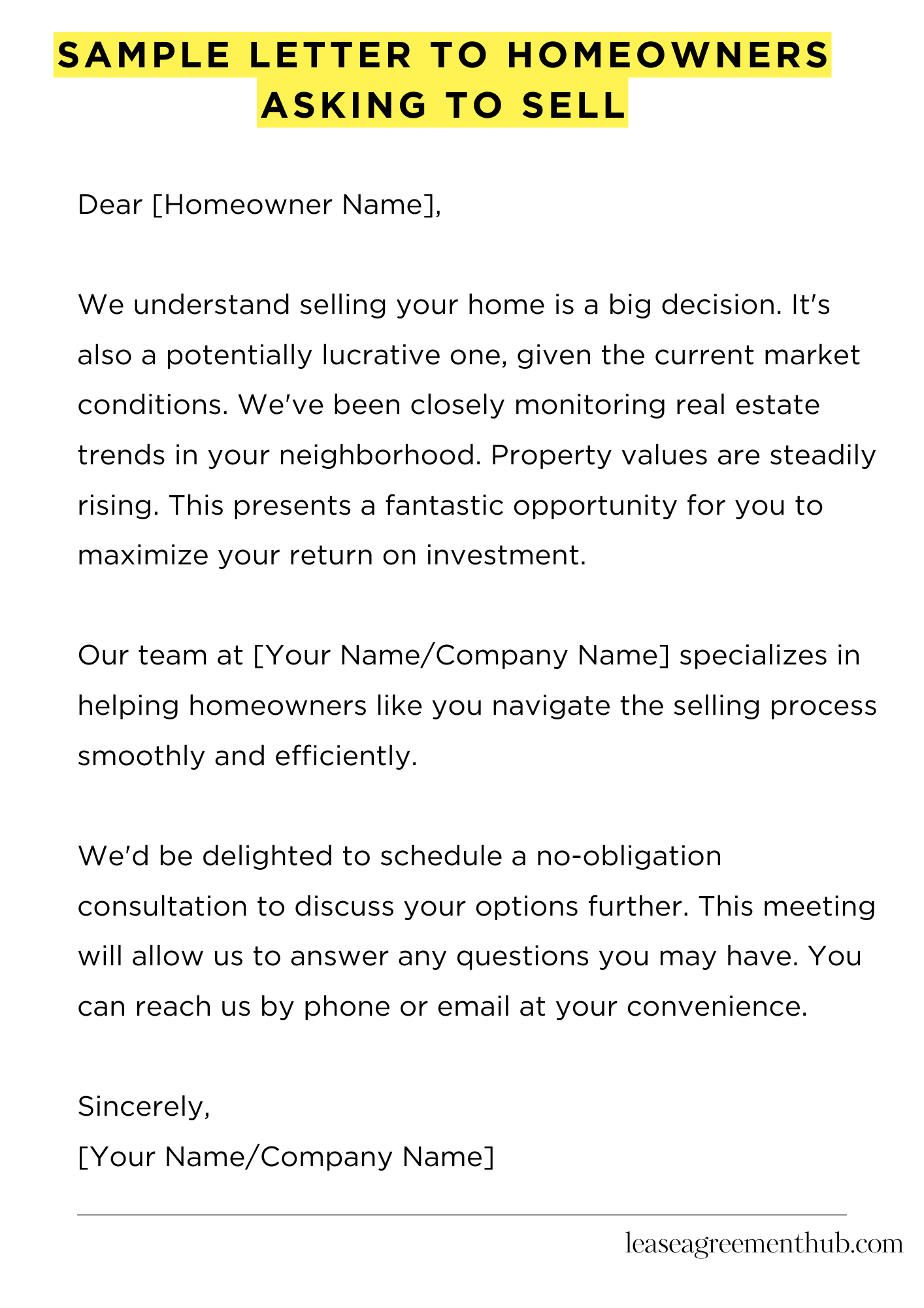 Sample Letter To Homeowners Asking To Sell