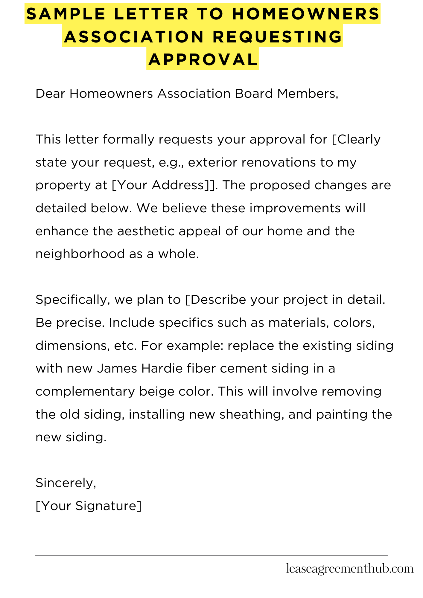 Sample Letter To Homeowners Association Requesting Approval