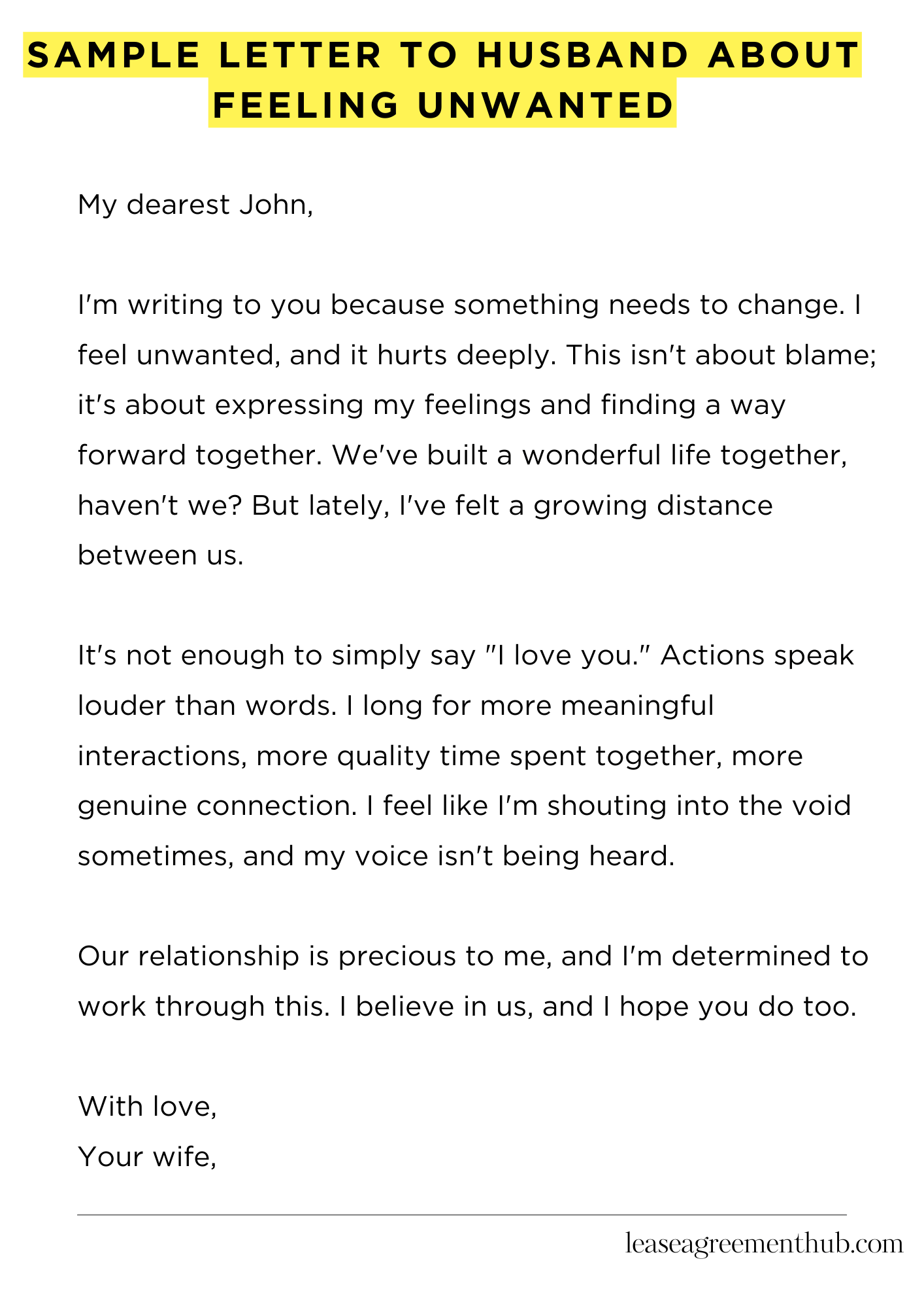 Sample Letter To Husband About Feeling Unwanted